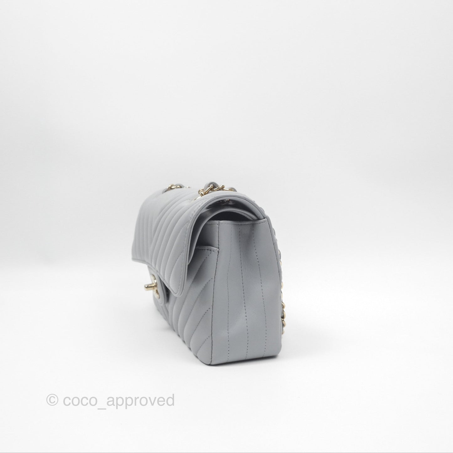 Chanel Small Classic Chevron Flap Grey Lambskin Gold Hardware