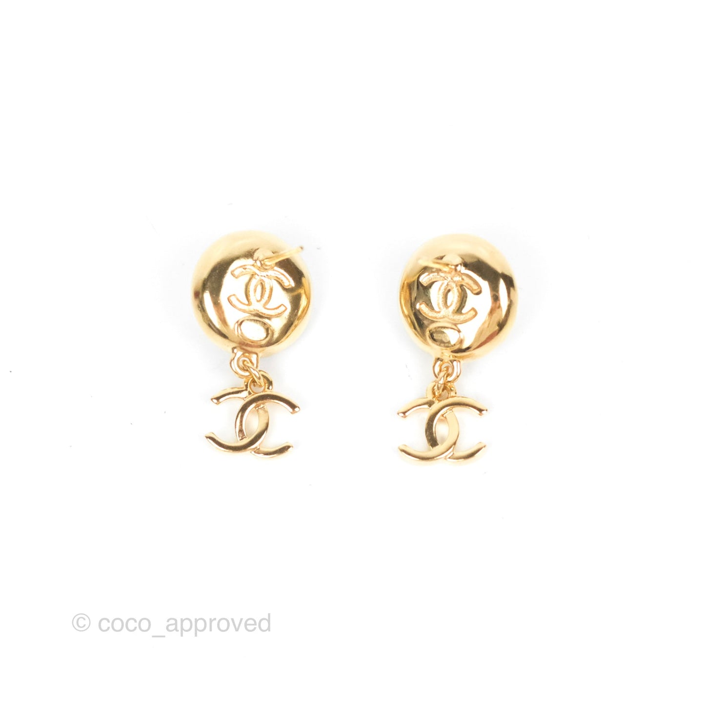 Chanel Black Round Camellia CC Earrings Gold Tone 22A