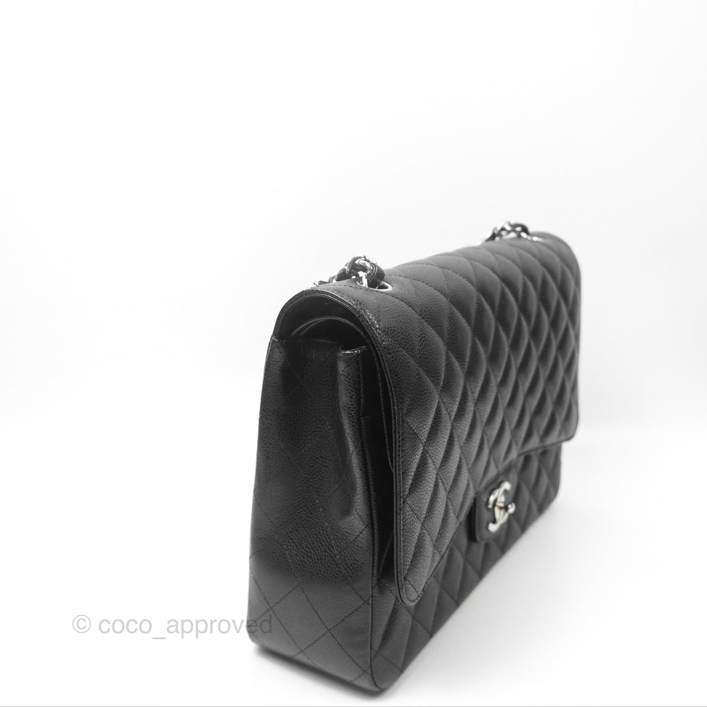 Chanel Quilted Maxi Double Flap Black Caviar Silver Hardware