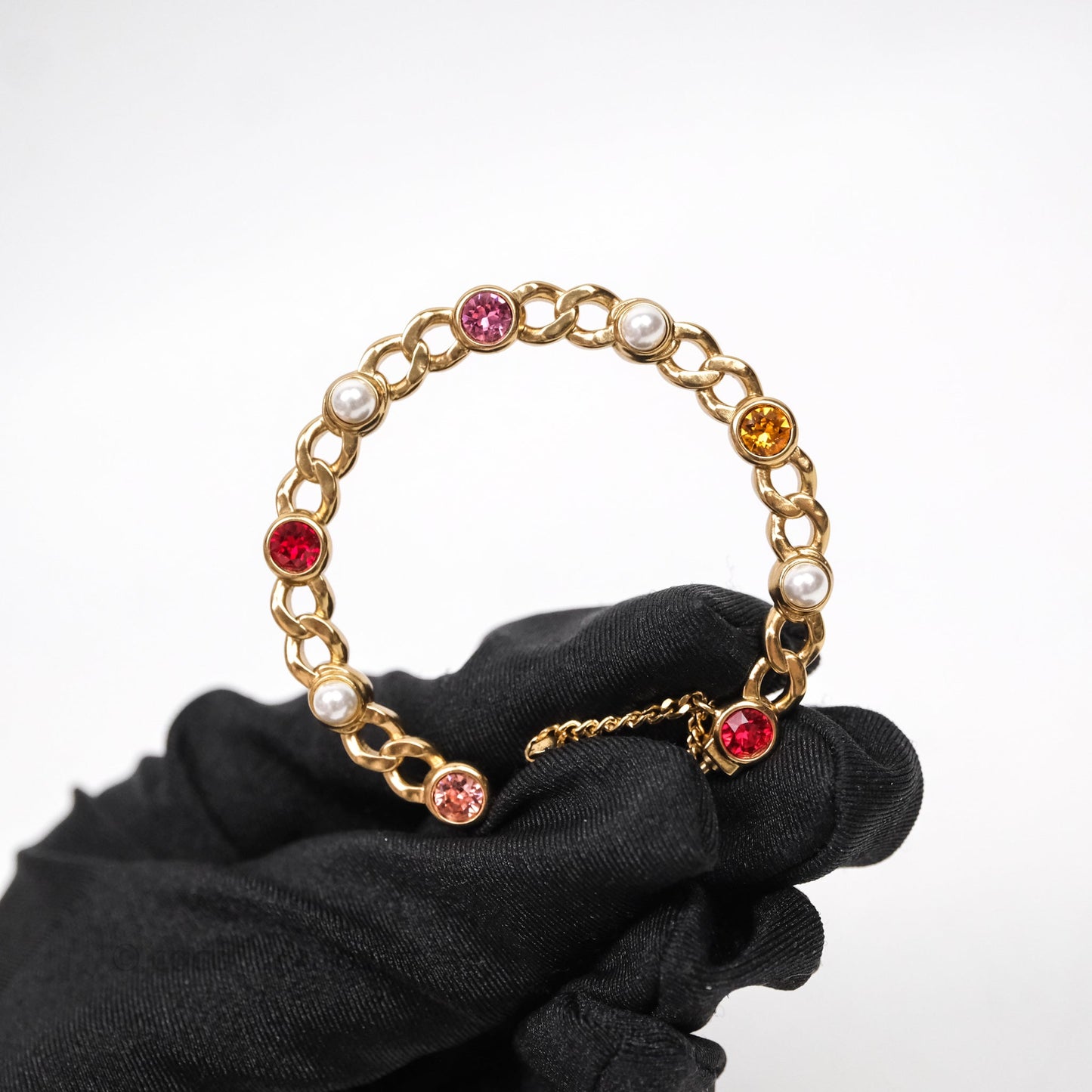 Chanel CC Pearl Crystal Hoop Earrings Gold Tone 21P