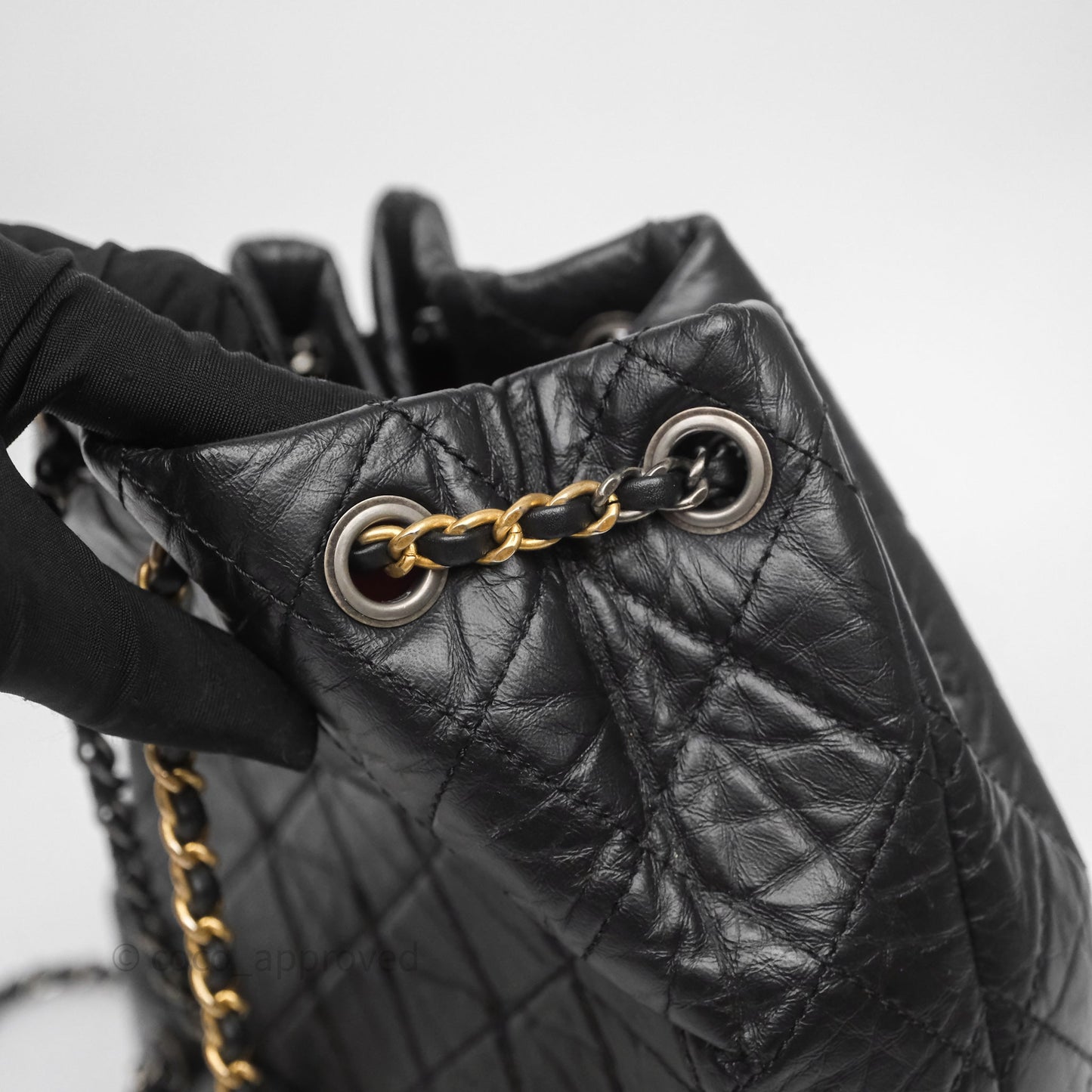 Chanel Small Gabrielle Backpack Quilted Black Aged Calfskin