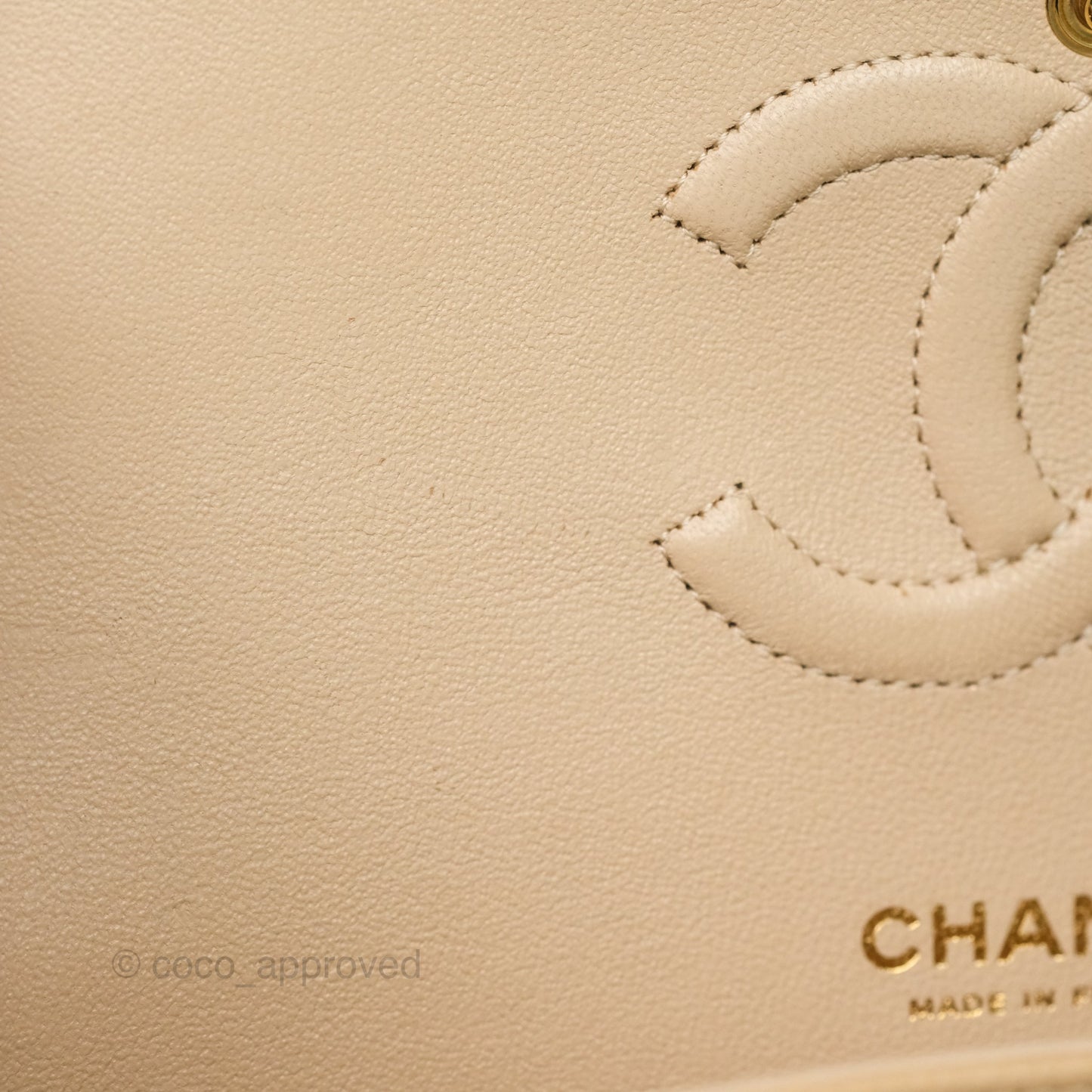 Chanel M/L Medium Classic Flap Quilted Beige Caviar Gold Hardware