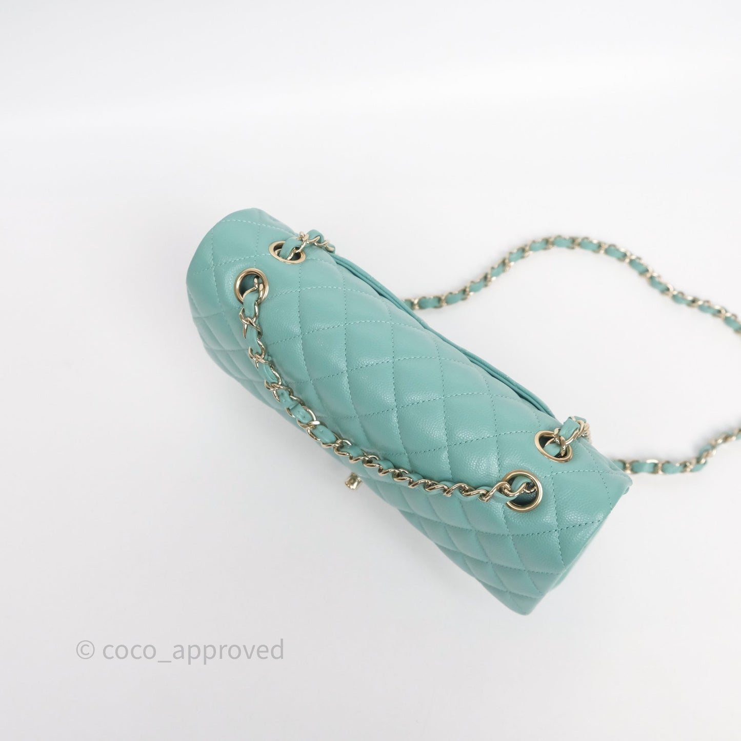 Chanel Classic M/L Medium Flap Quilted Tiffany Green Caviar Gold Hardware