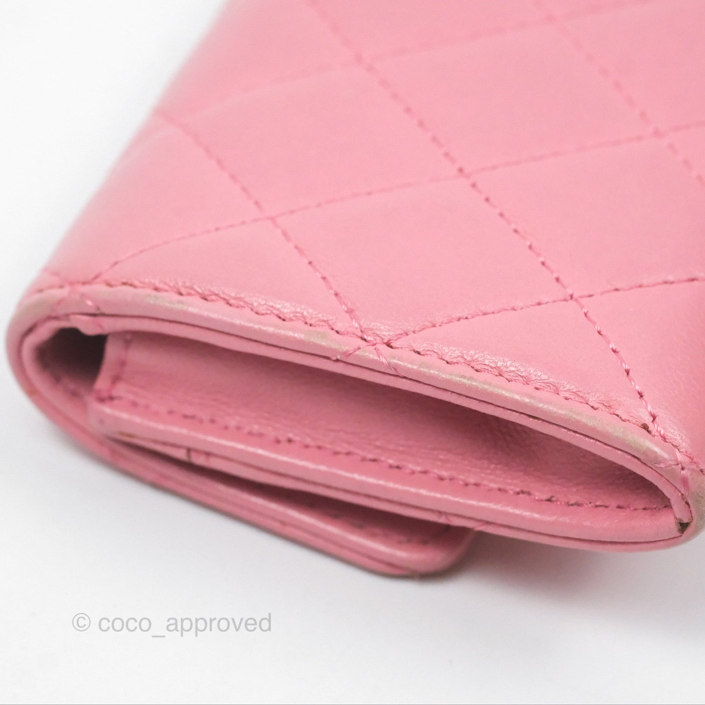 Chanel Quilted Flap Card Holder Pink Lambskin Silver Hardware