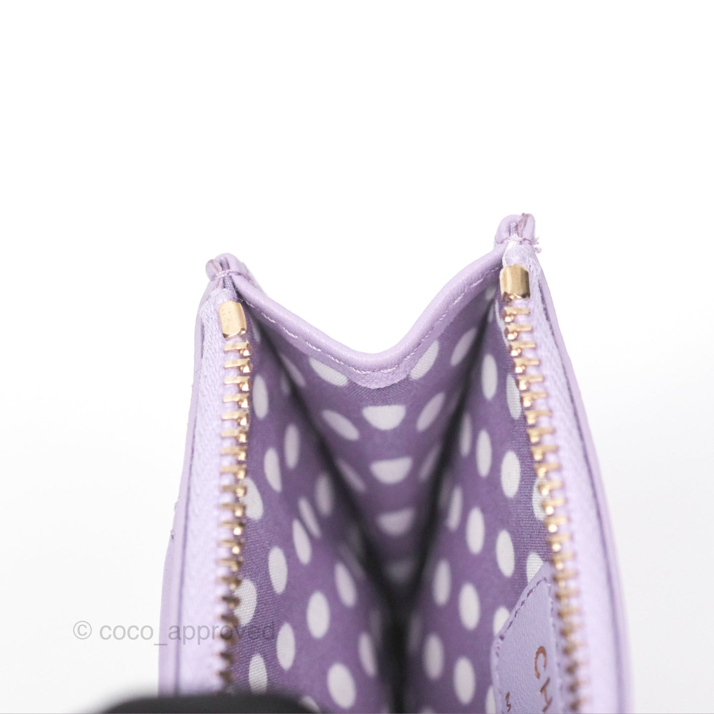 Chanel Pearl CC Zipped Card Holder Lilac Lambskin Gold Hardware 24P