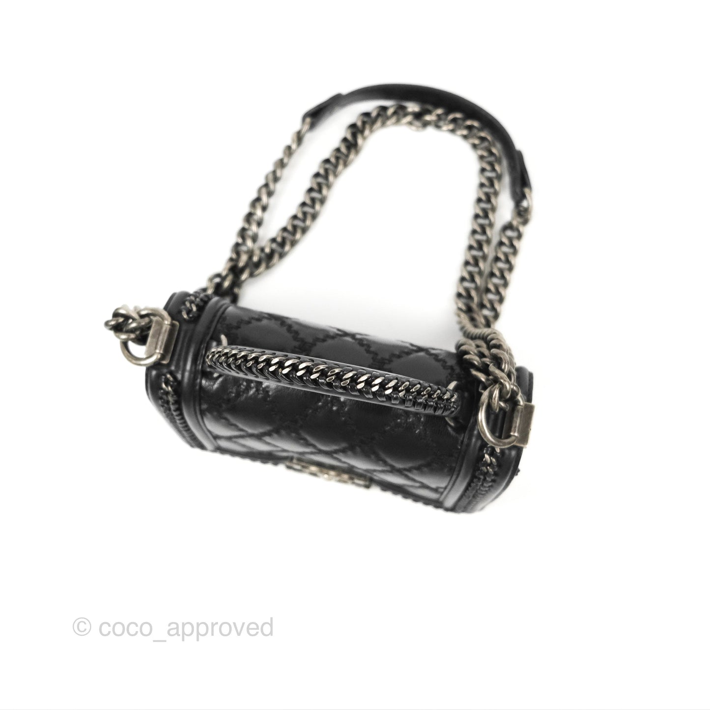 Chanel Small Chain Around Top Handle Boy Black Calfskin Ruthenium Hardware