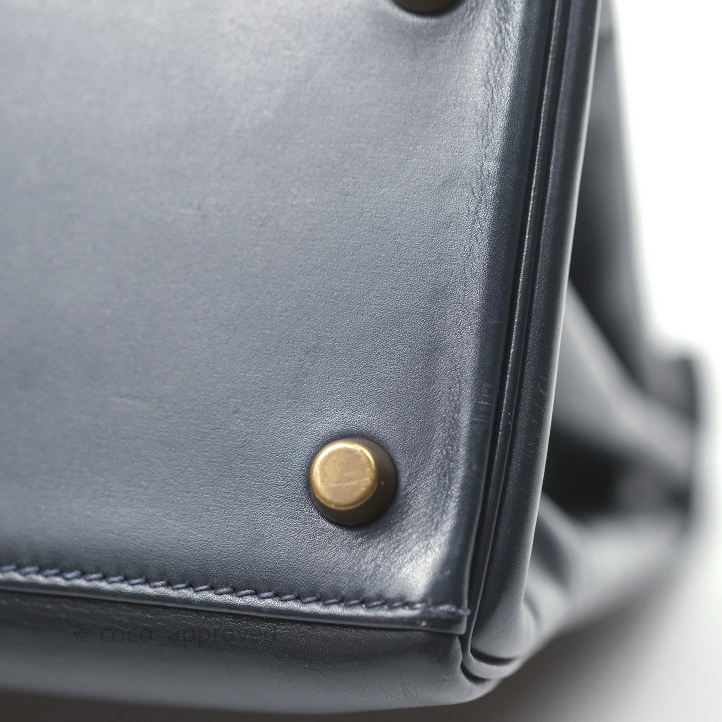 Hermès Vintage Kelly 28 Retourn Navy Box Leather Gold Hardware