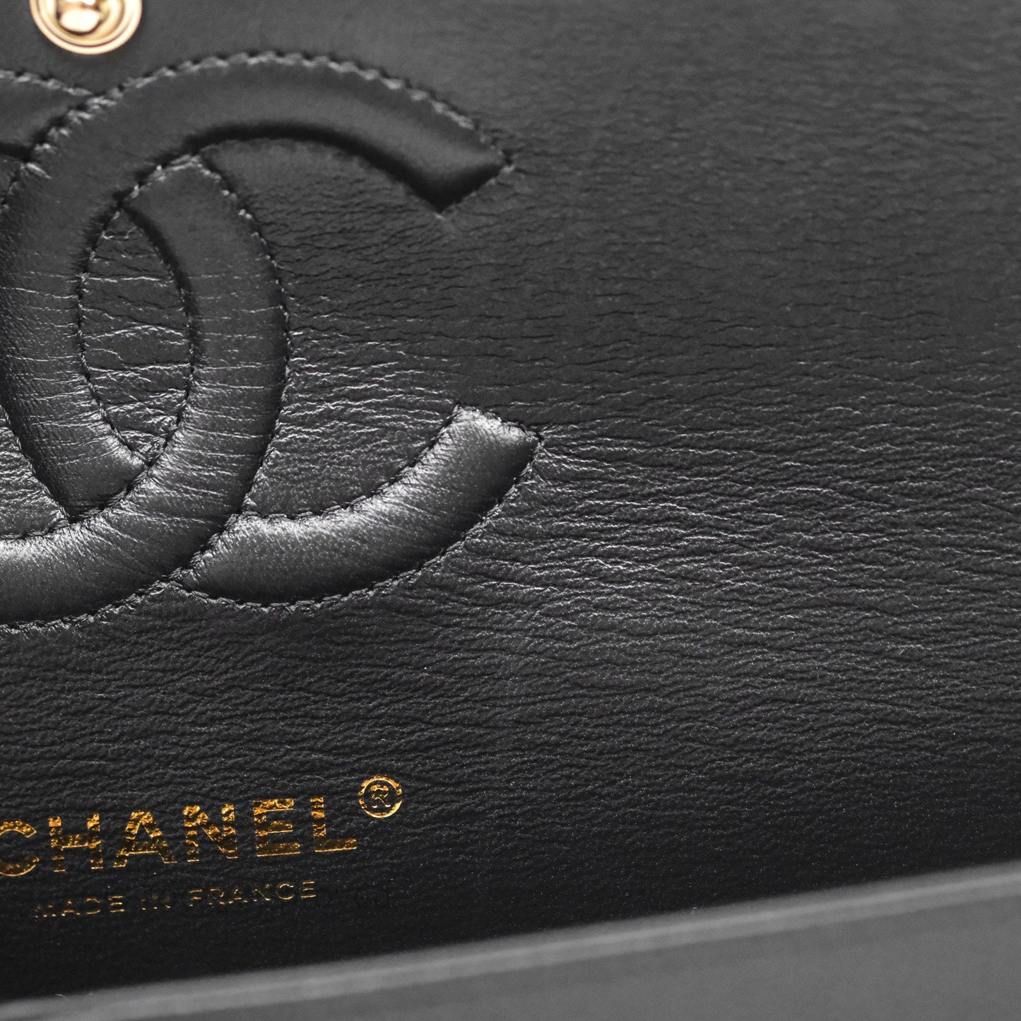 Chanel Classic M/L Medium Flap Chevron Black Caviar Gold Hardware