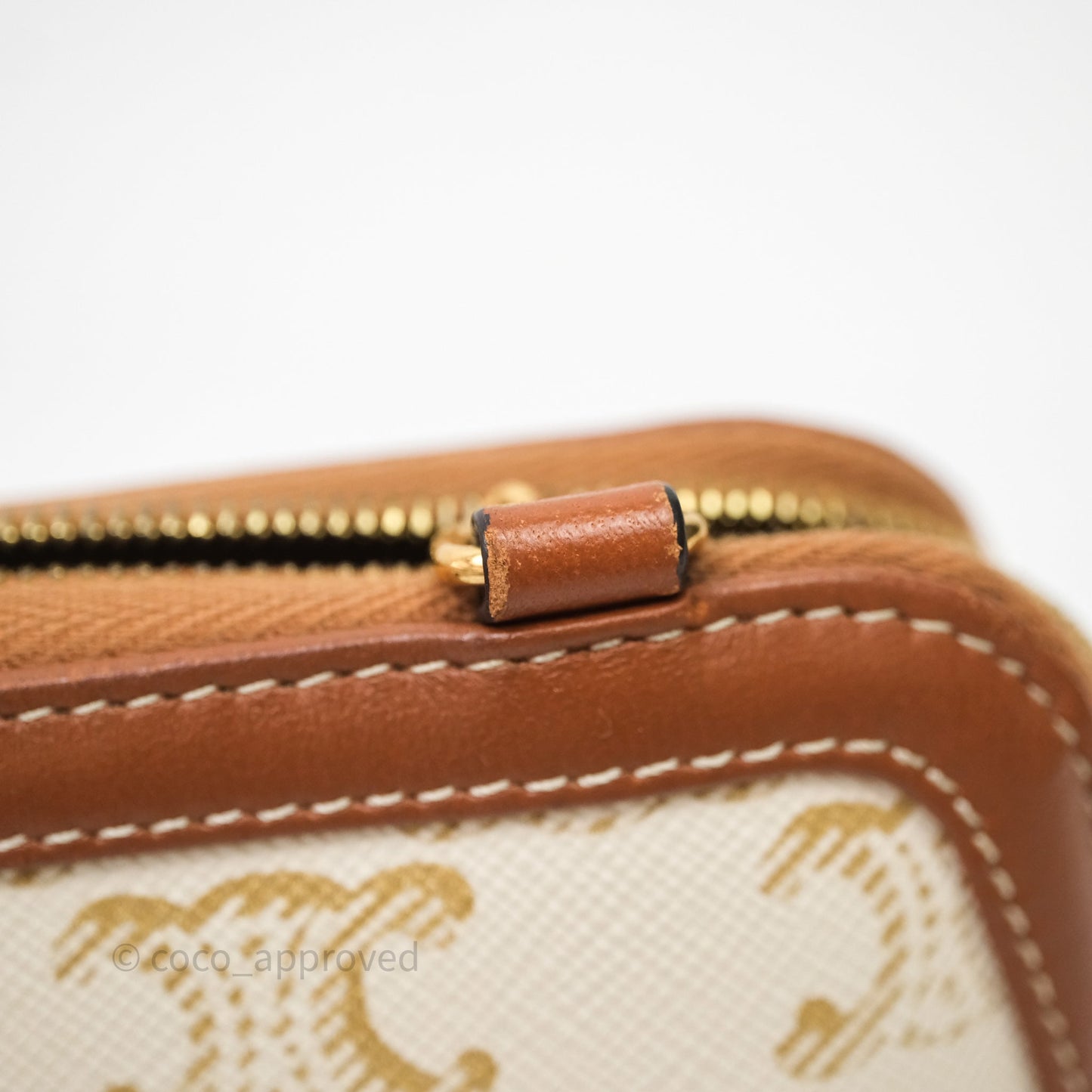 Celine Clutch With Chain Triomphe Canvas White/Tan