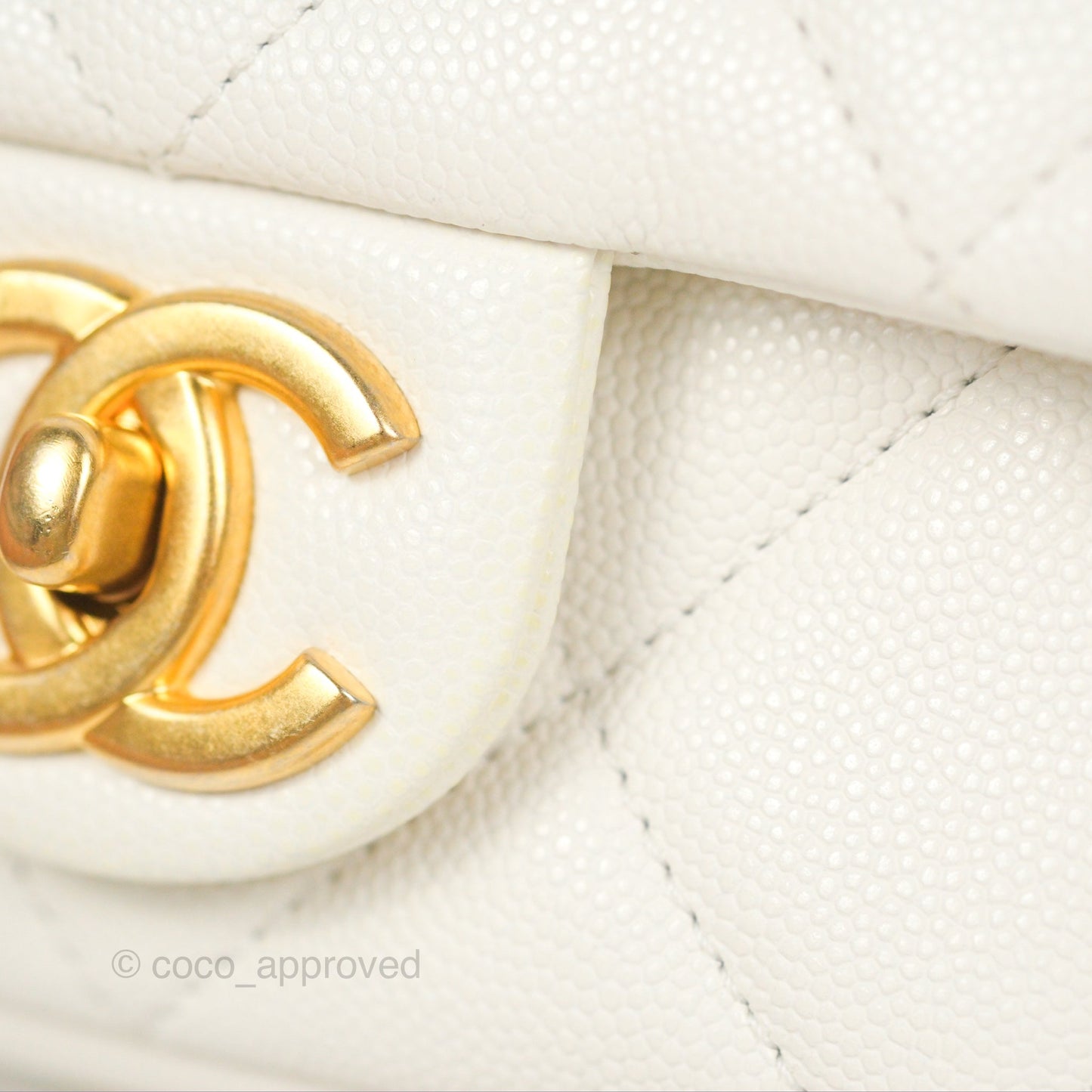Chanel Mini Flap with Coin Charm White Caviar Aged Gold Hardware 22A