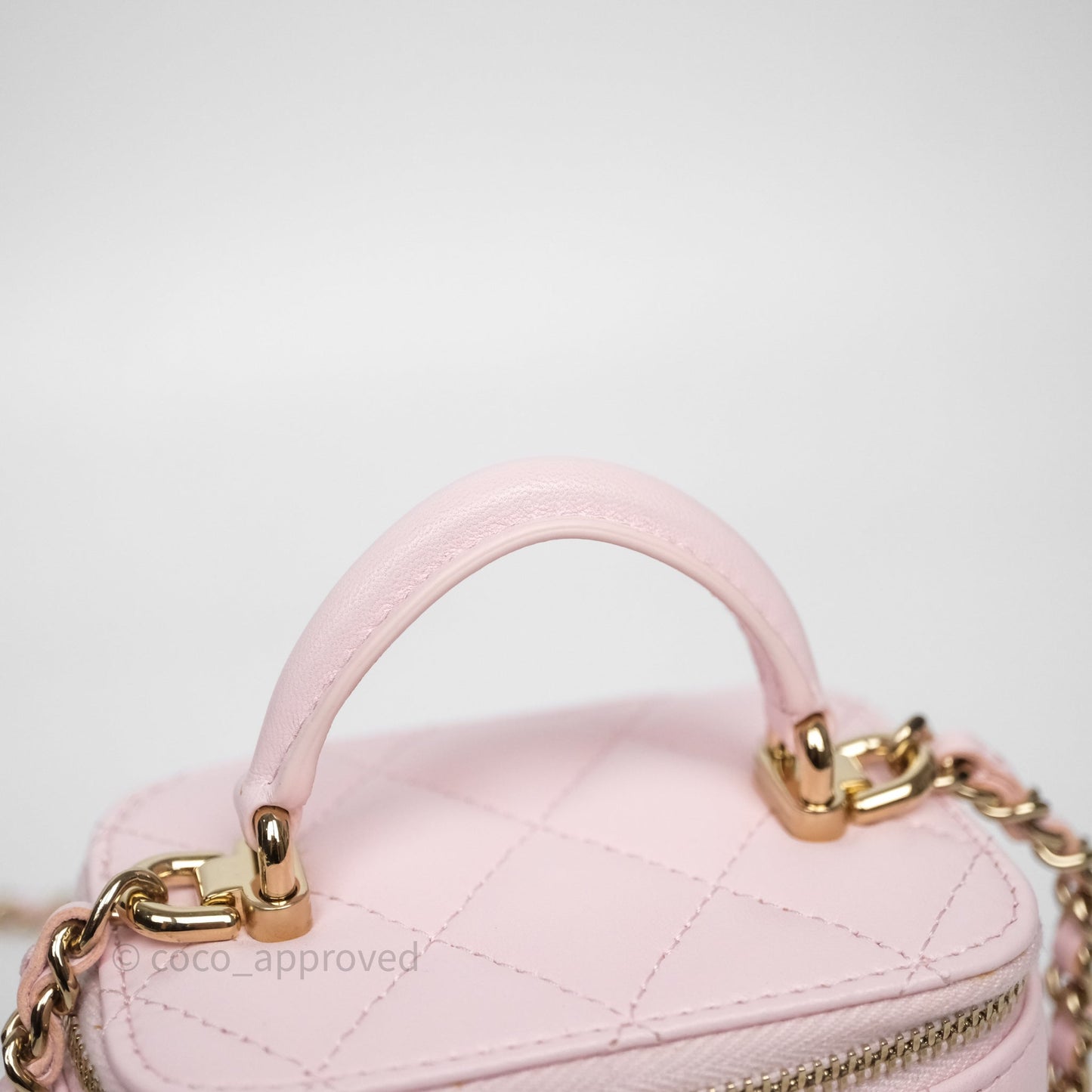 Chanel Mini Top Handle Vanity With Chain Pink Lambskin Gold Hardware