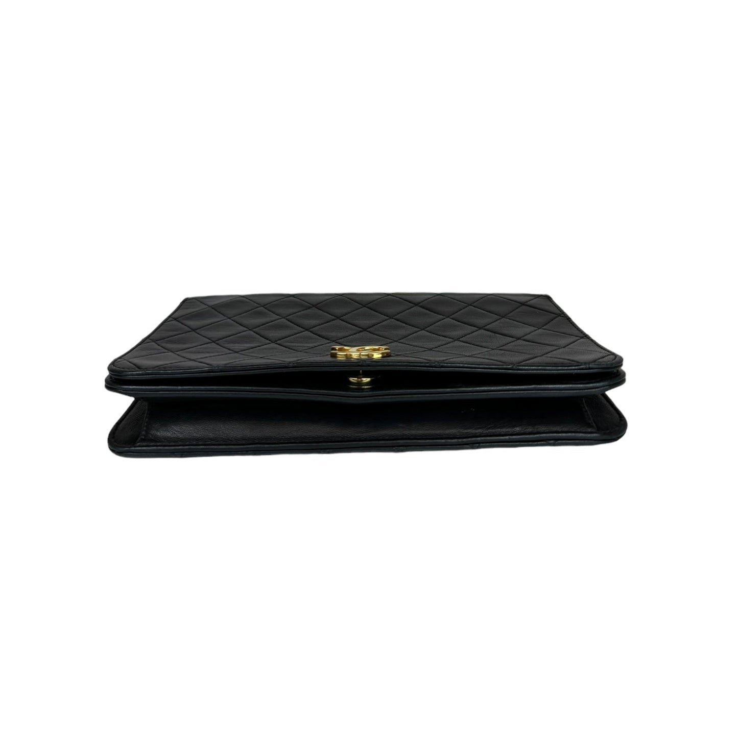 Luxury Chanel Flap Bag Push Lock Medium Black Lambskin Gold