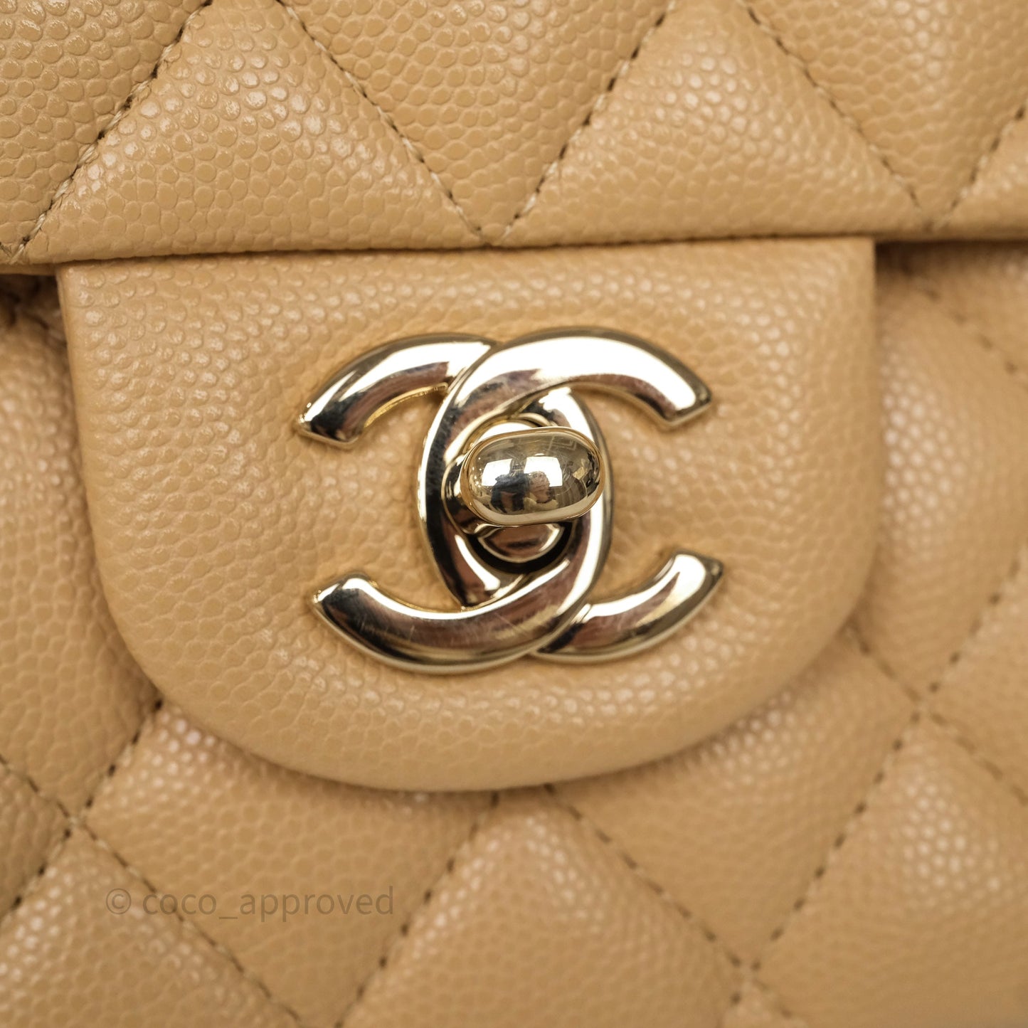 Chanel Classic M/L Medium Flap Quilted Beige Caviar Gold Hardware