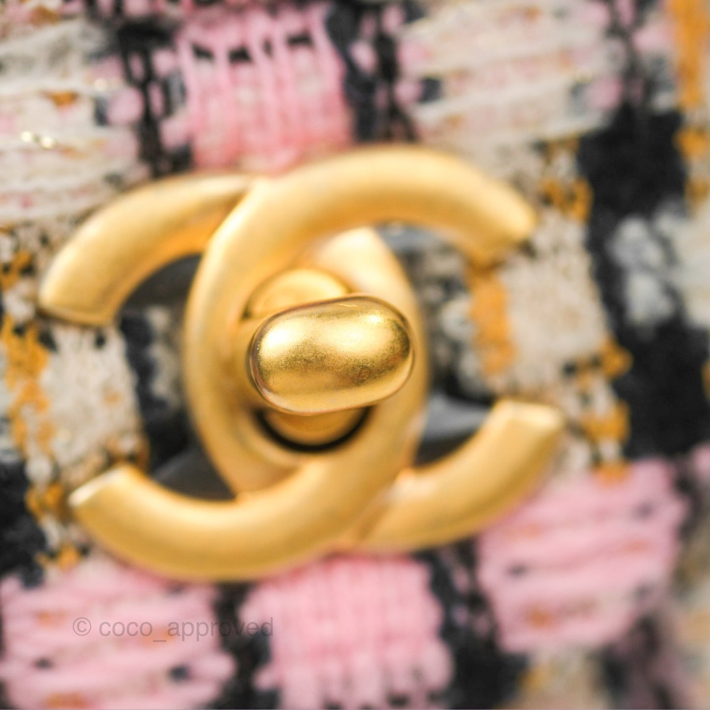 Chanel Pearl Crush Mini Square Quilted Pink Tweed Aged Gold Hardware