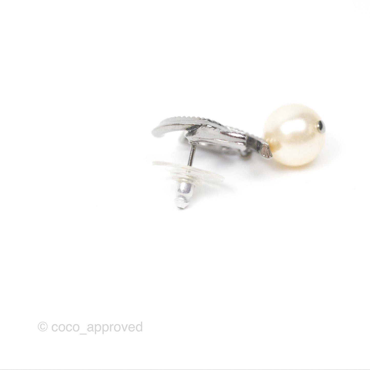Chanel CC Pearl Drop Earrings Gun Metal 11A