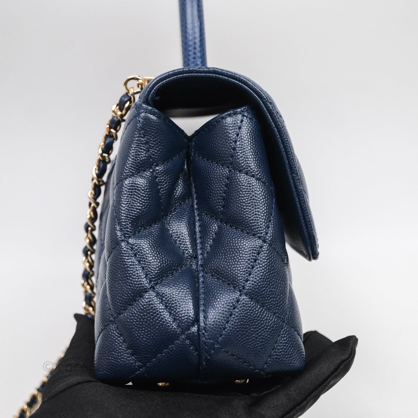 Chanel Small Coco Handle Navy Caviar Gold Hardware Lizard Handle