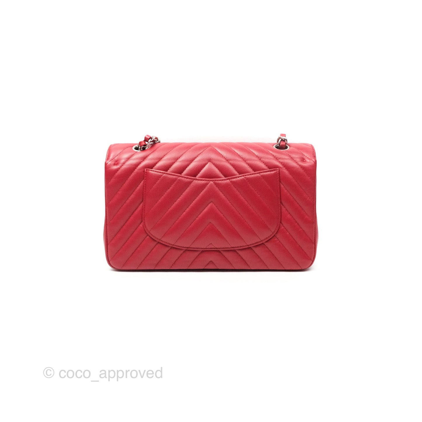 Chanel Medium Classic Flap Chevron Red Caviar Silver Hardware