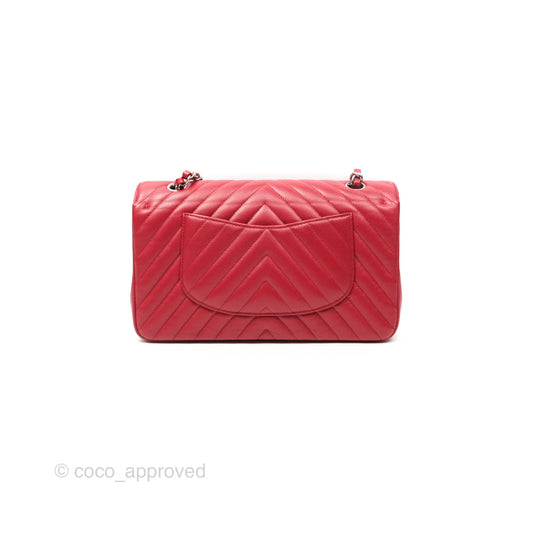 Chanel Medium Classic Flap Chevron Red Caviar Silver Hardware