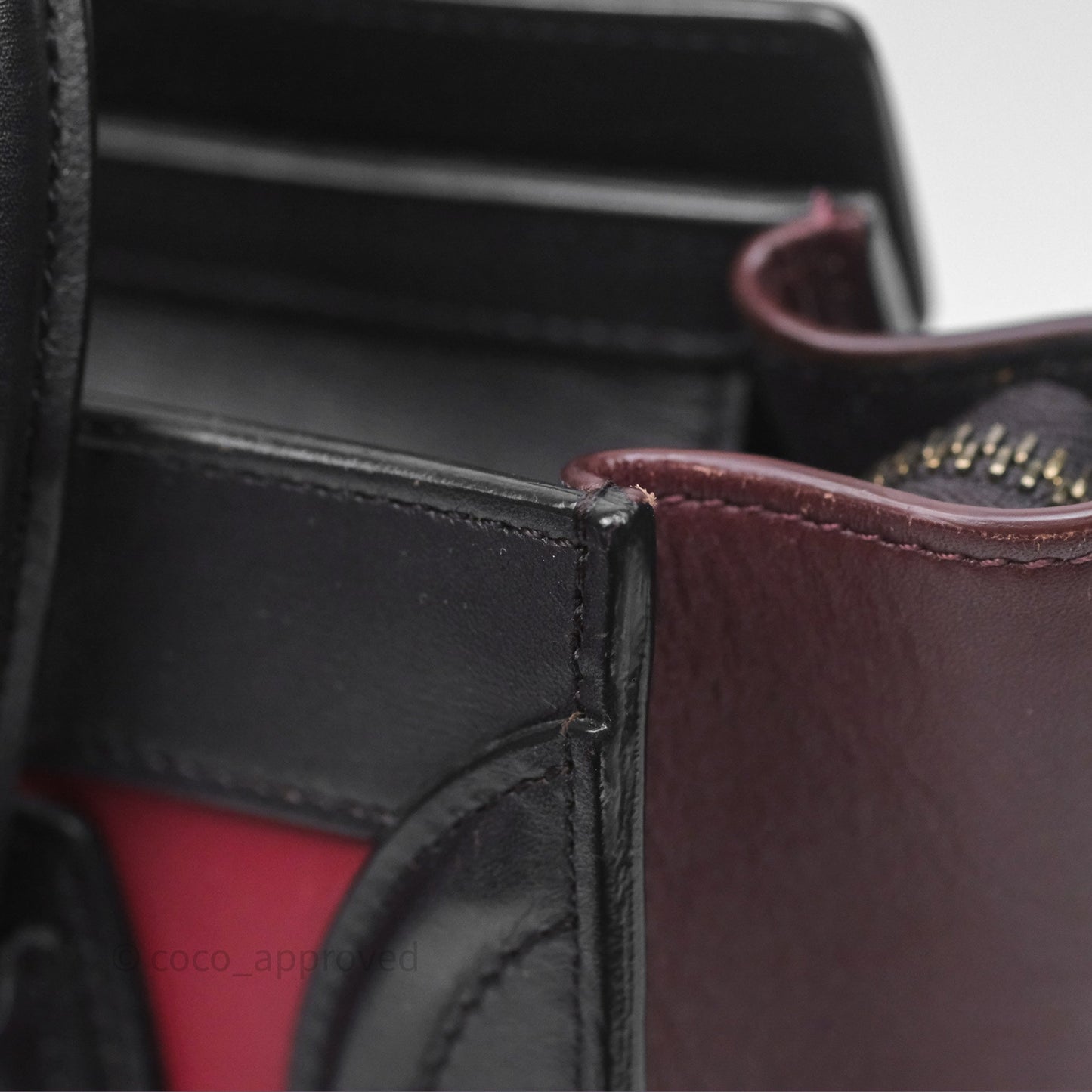 Celine Nano Luggage Satin Calfskin Gold Hardware Red/ Dark Brown