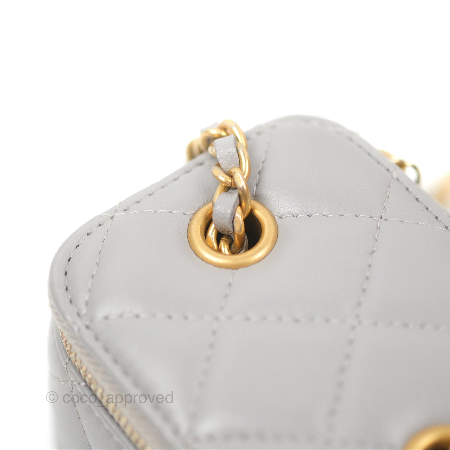 Chanel Classic Pearl Crush Mini Vanity With Chain Grey Lambskin Aged Gold Hardware