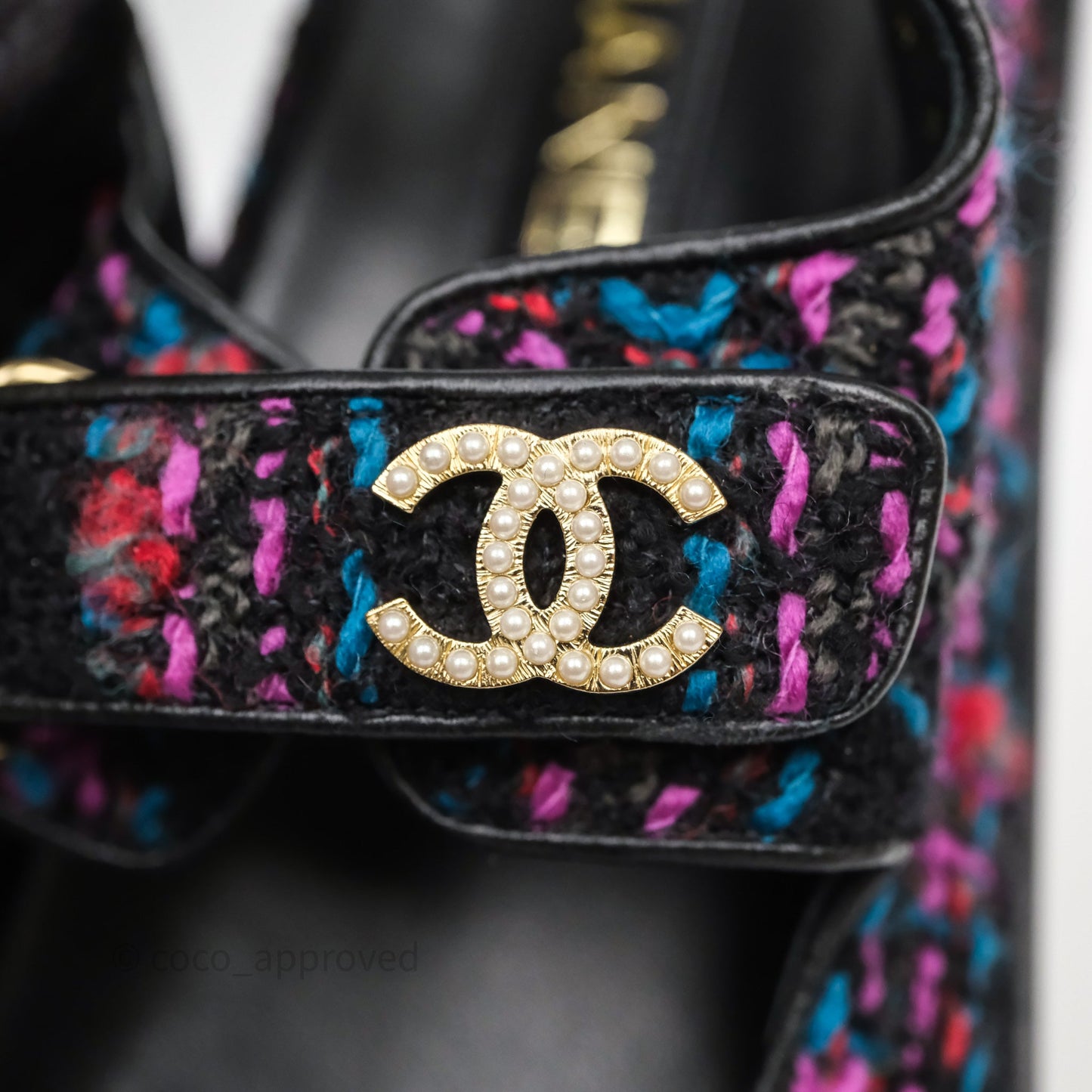 Chanel Dad Sandals Black/ Purple Tweed Size 38