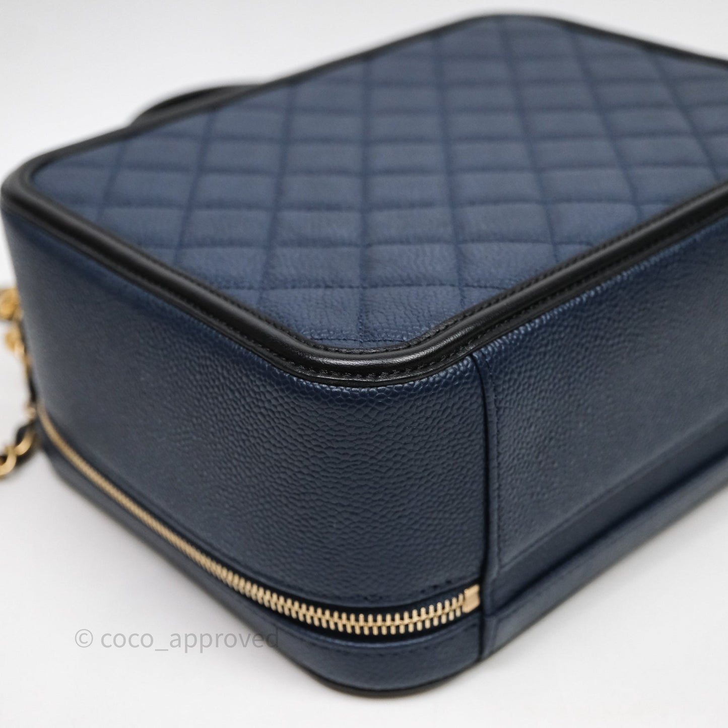 Chanel Quilted Large CC Filigree Vanity Case Navy Black Caviar