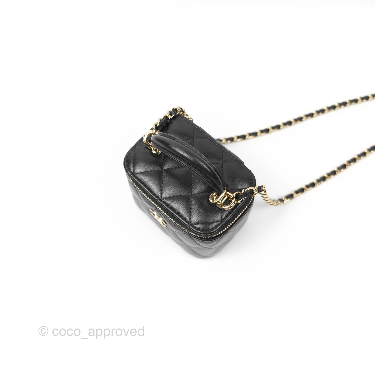 Chanel Mini Top Handle Vanity With Chain Black Lambskin Gold Hardware