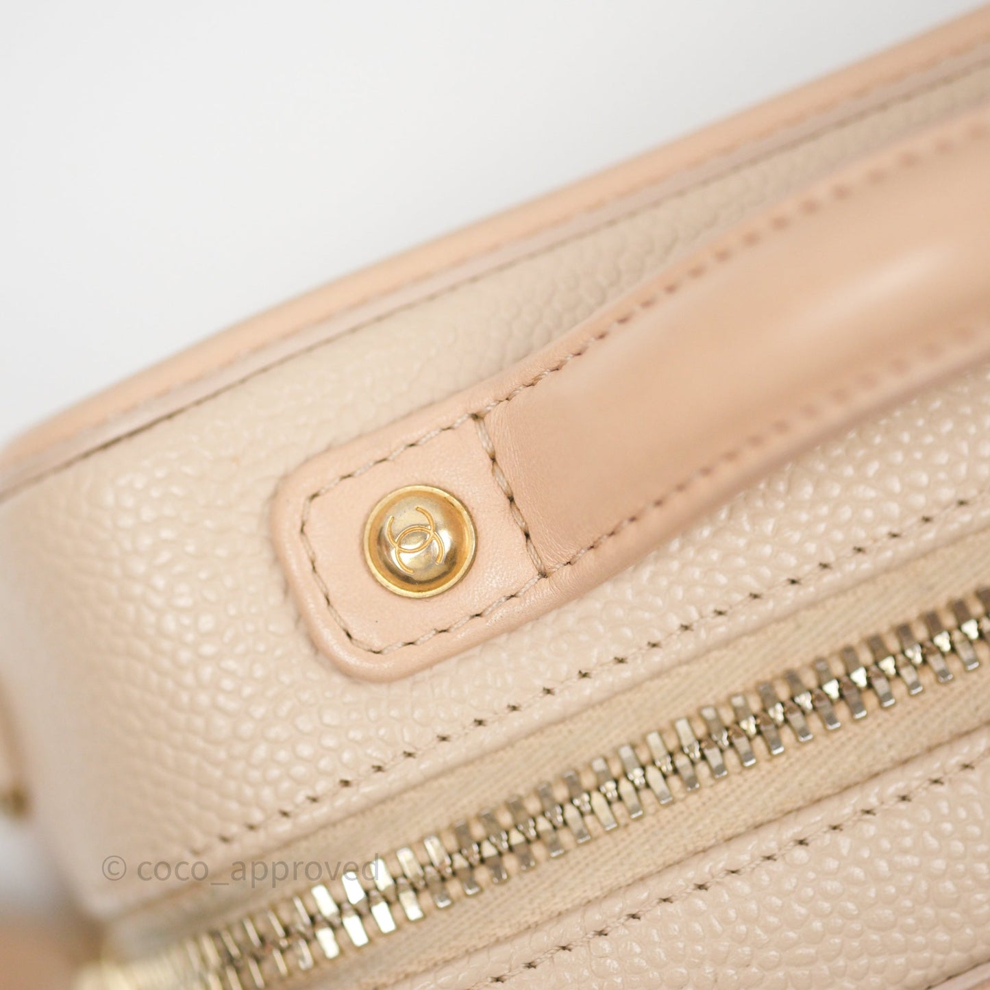 Chanel Quilted Small CC Filigree Vanity Case Beige Caviar Gold Hardware