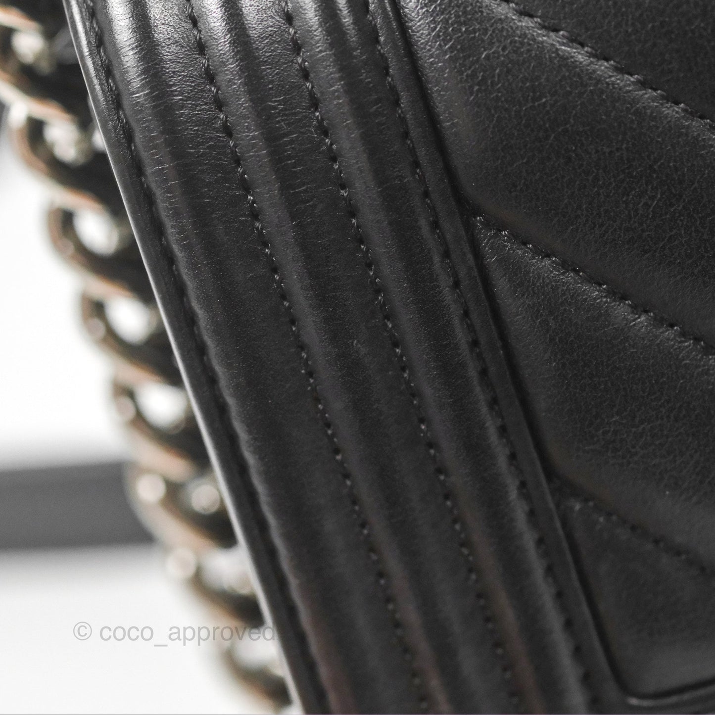 Chanel Small Chevron Boy Black Calfskin Silver Hardware