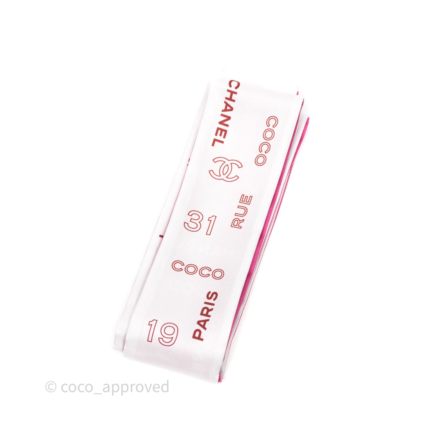 Chanel CC Silk Twilly in Pink & White