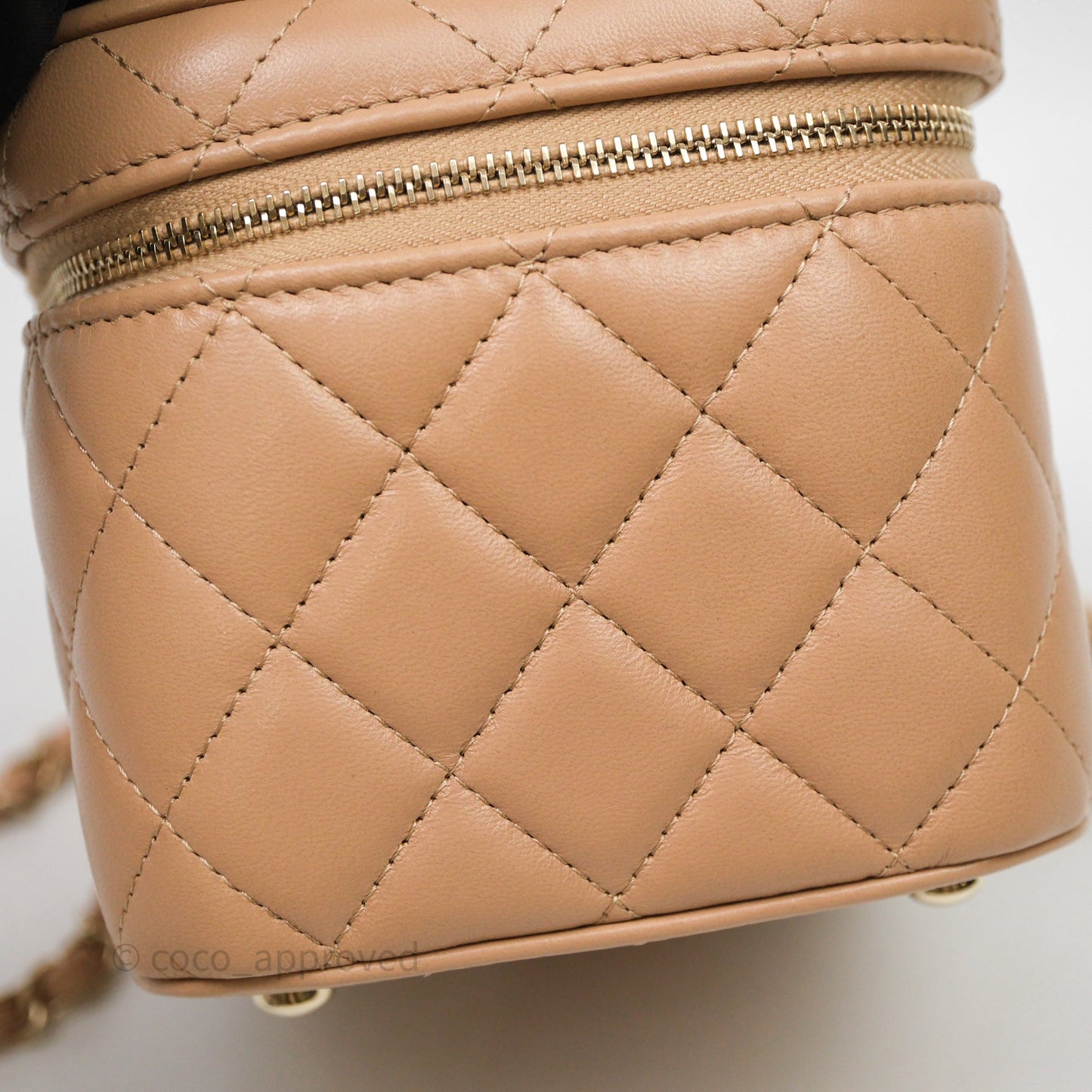 Chanel Top Handle Vanity With Chain Beige Lambskin Aged Gold Hardware