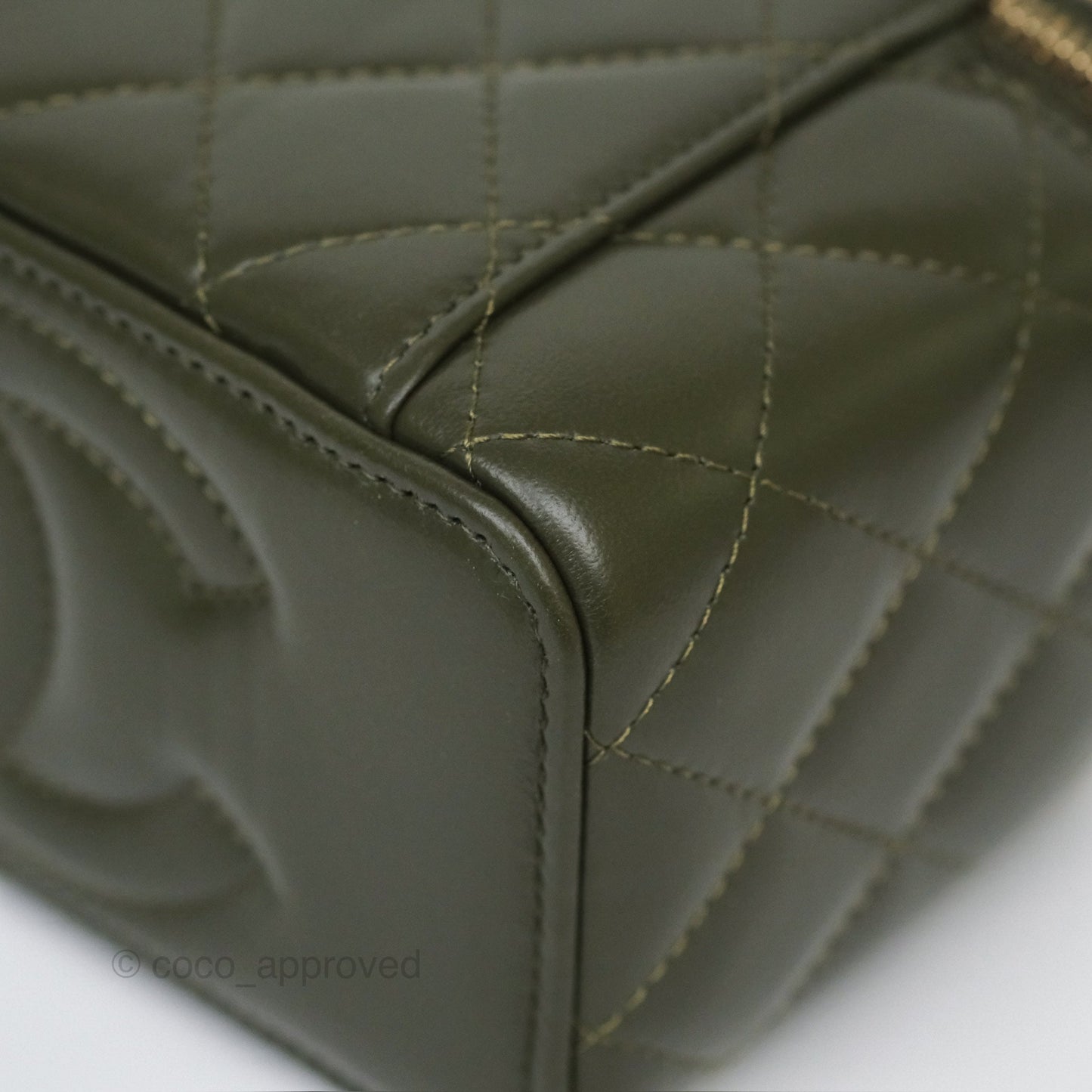 Chanel All Slide Vanity with Adjustable Chain Dark Olive Green Lambskin Aged Gold Hardware