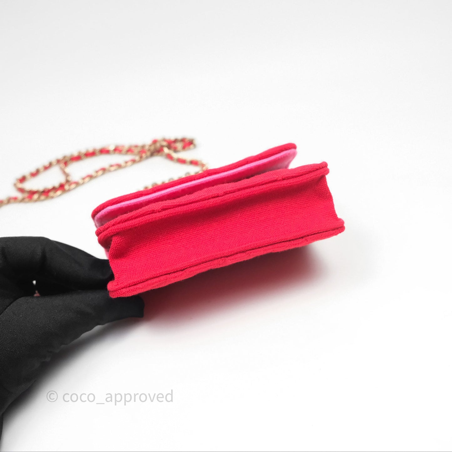 Chanel Mini Clutch With Chain Red Cotton Gold Hardware