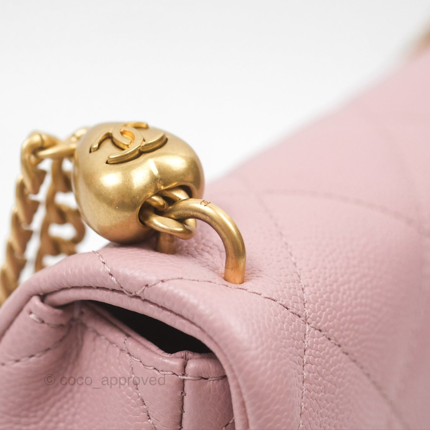 Chanel Mini Flap Bag Heart Adjustable Chain Dusty Pink Caviar Aged Gold Hardware