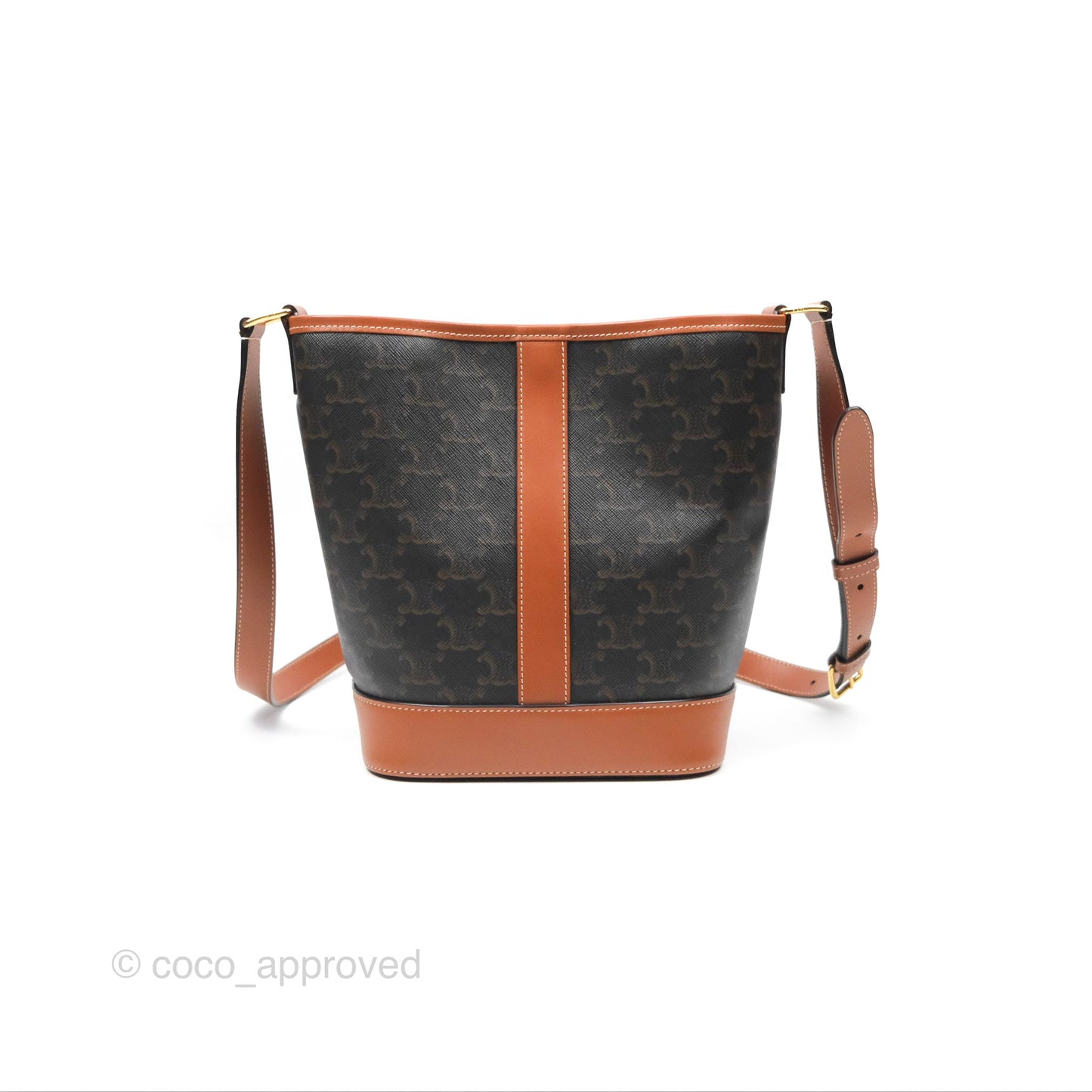Celine Small Bucket Triomphe Canvas Tan Calfskin