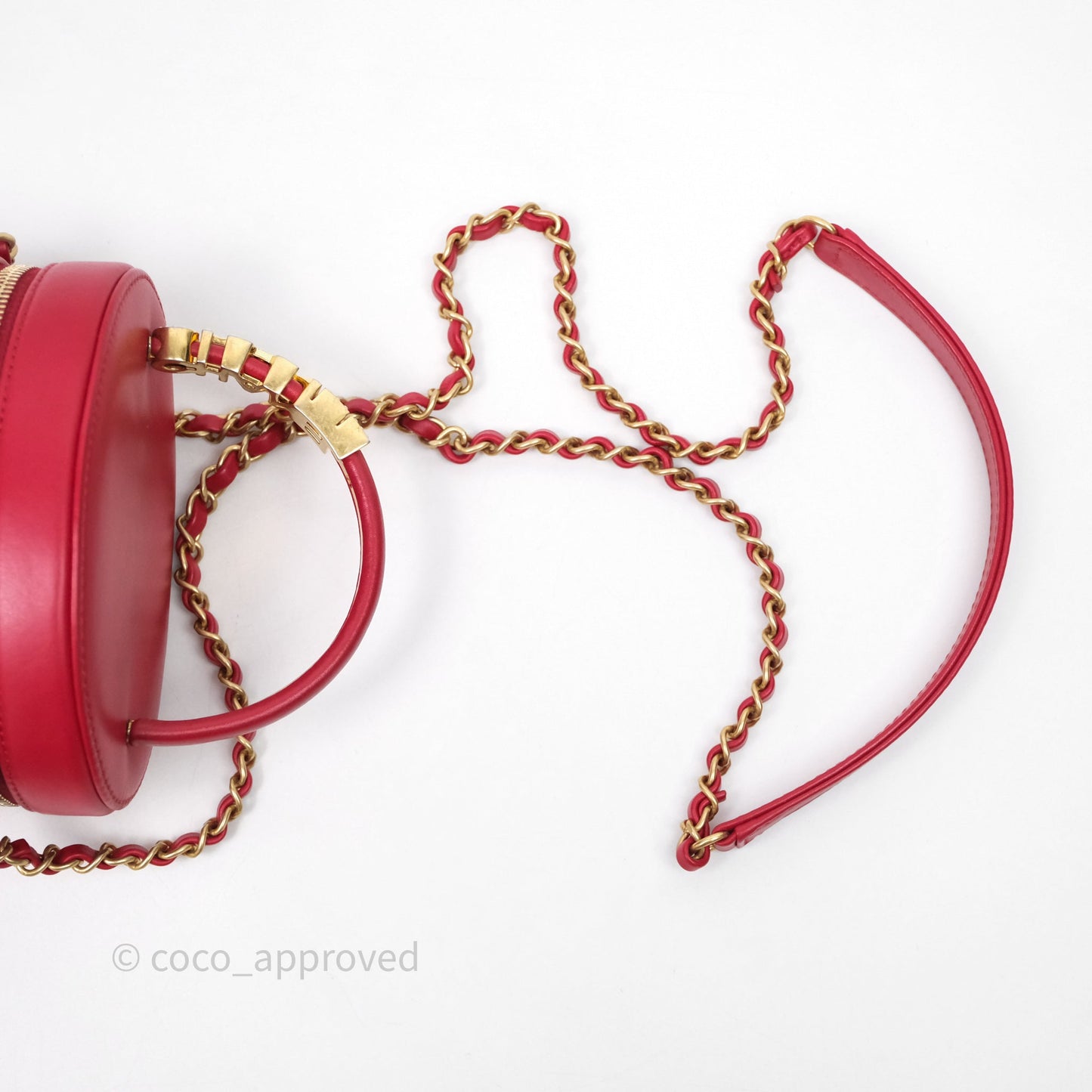 Chanel CC Vanity Case Red Calfskin Aged Gold Hardware