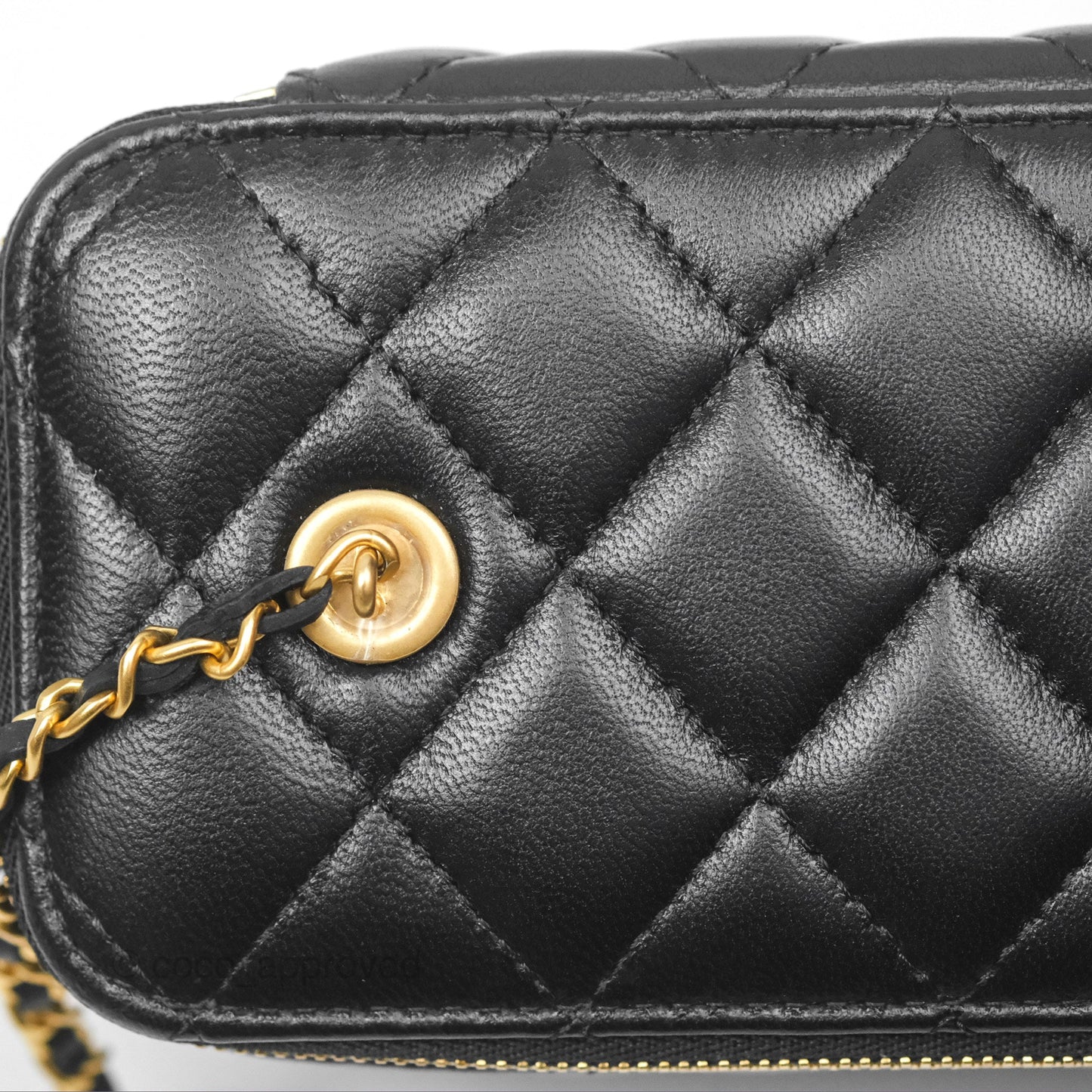 Chanel Vanity with COCO Heart Chain Black Lambskin Aged Gold Hardware