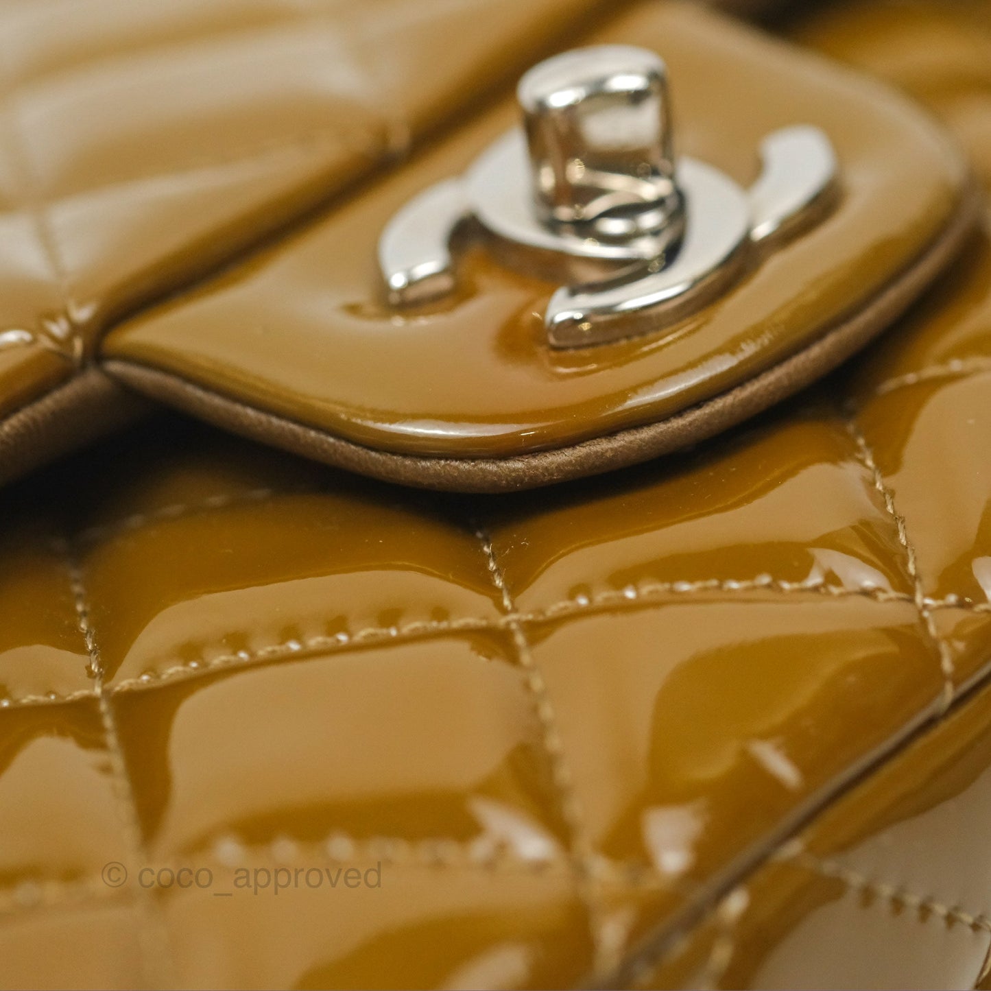 Chanel Classic M/L Medium Flap Quilted Brown Patent Silver Hardware
