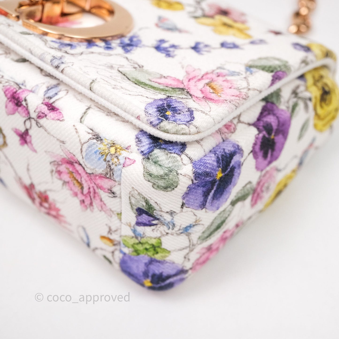 Dior Small Caro Bag White Florilegio Rose Gold Hardware