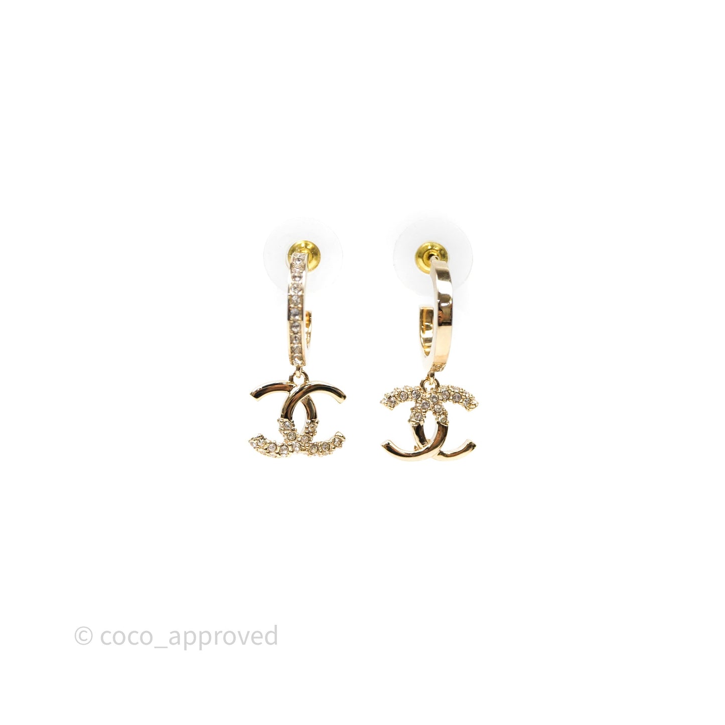 Chanel CC Crystals Drop Earrings Gold Tone 22K