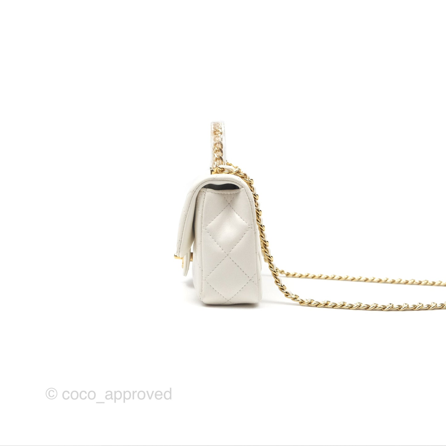 Chanel Top Handle Mini Flap Ivory White Lambskin Gold Hardware