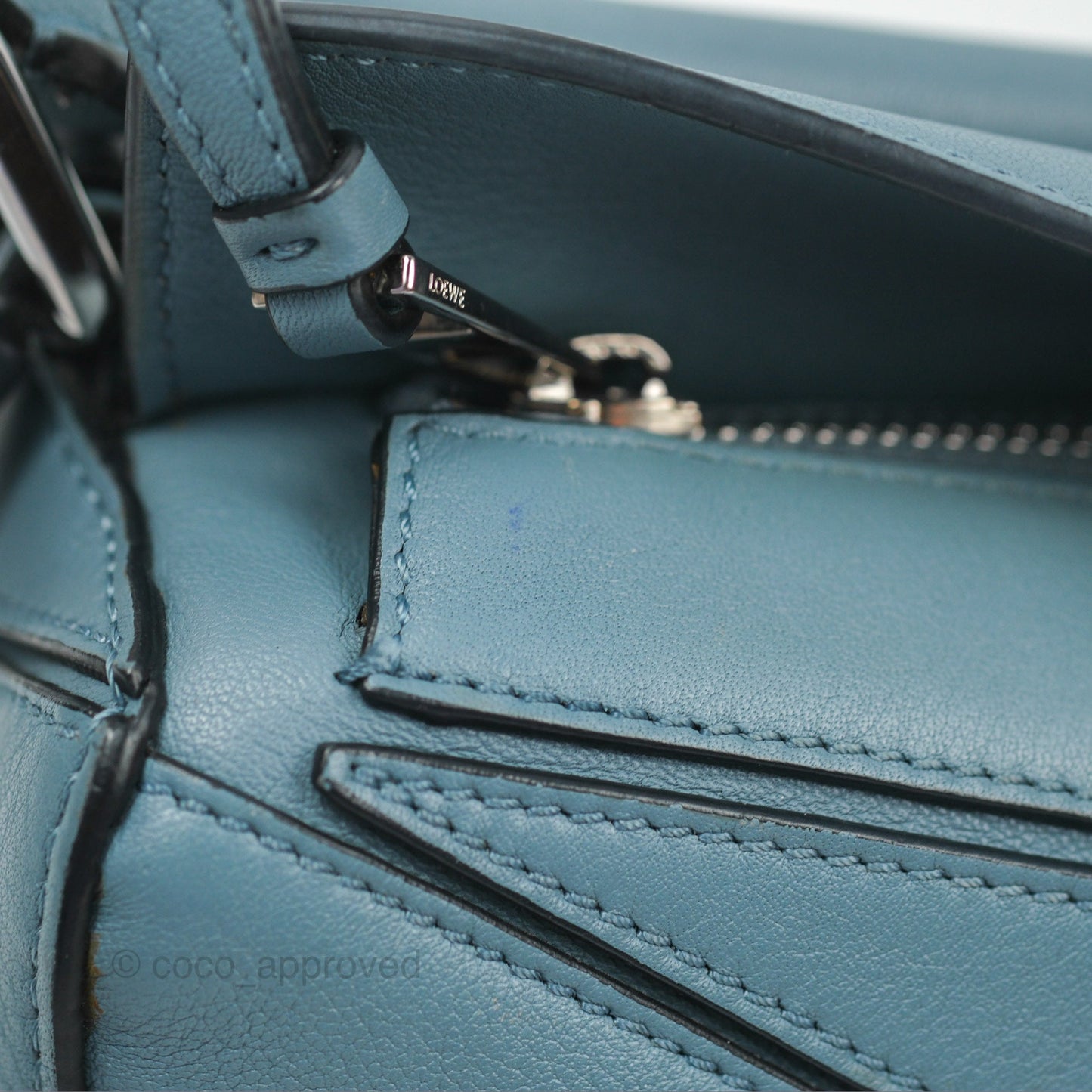 Loewe Small Puzzle Bag Stone Blue Calfskin Silver Hardware