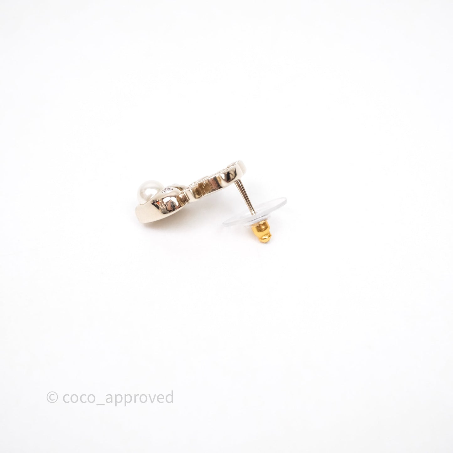Chanel Crystal CC Star & Heart Pearl Earrings Gold Tone 19B