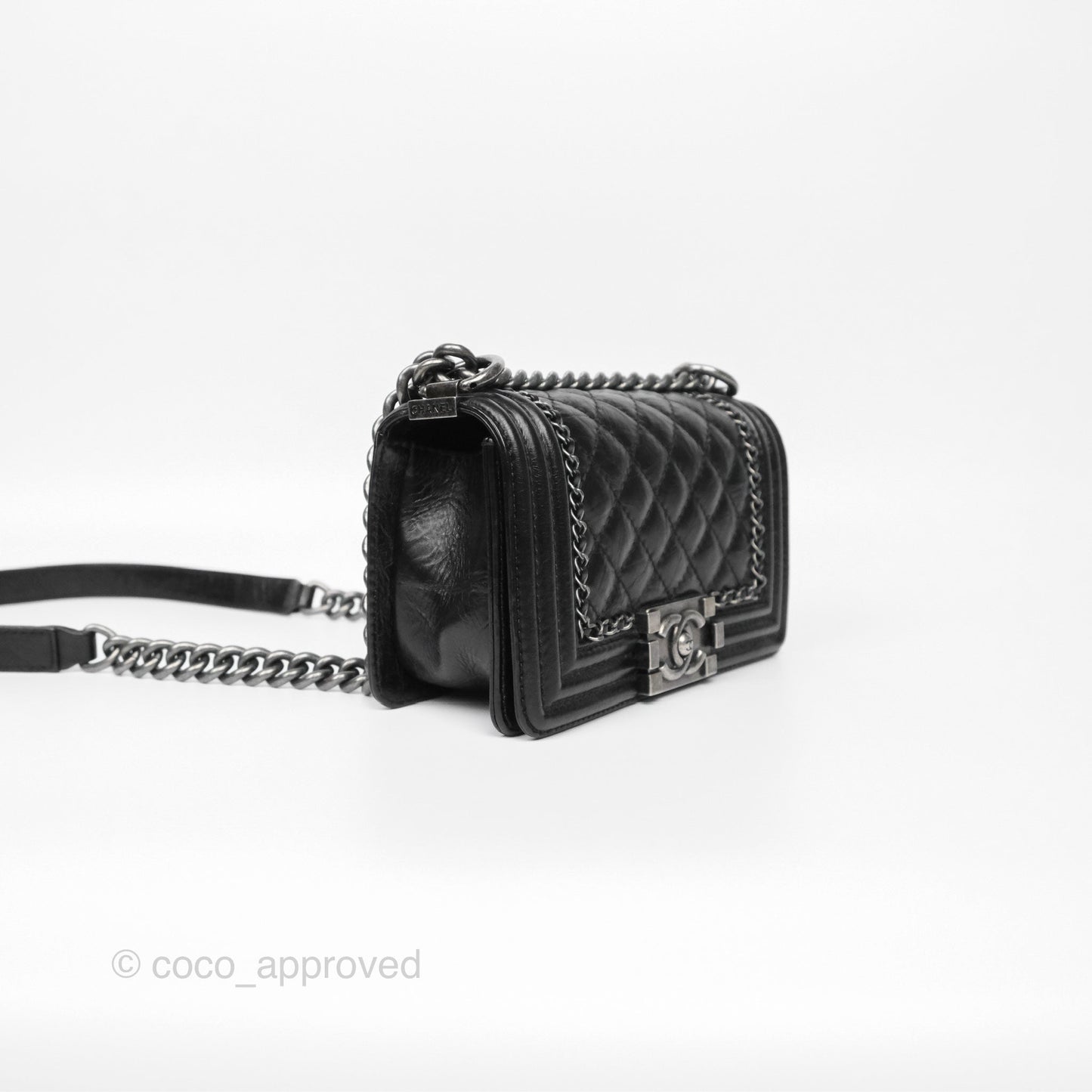 Chanel Small Chain Around Boy Quilted Black Aged Calfskin Ruthenium Hardware