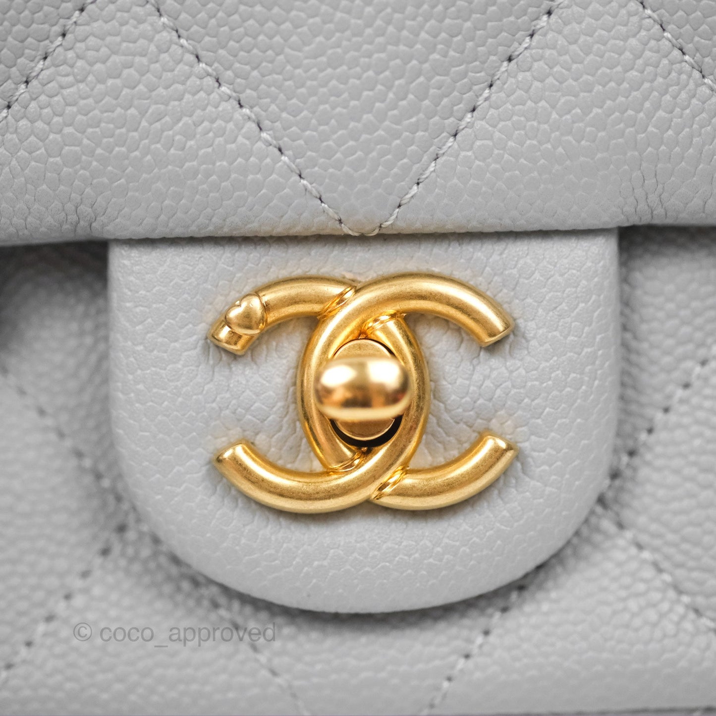 Chanel Mini Flap Bag Heart Adjustable Chain Grey Caviar Aged Gold Hardware 24P