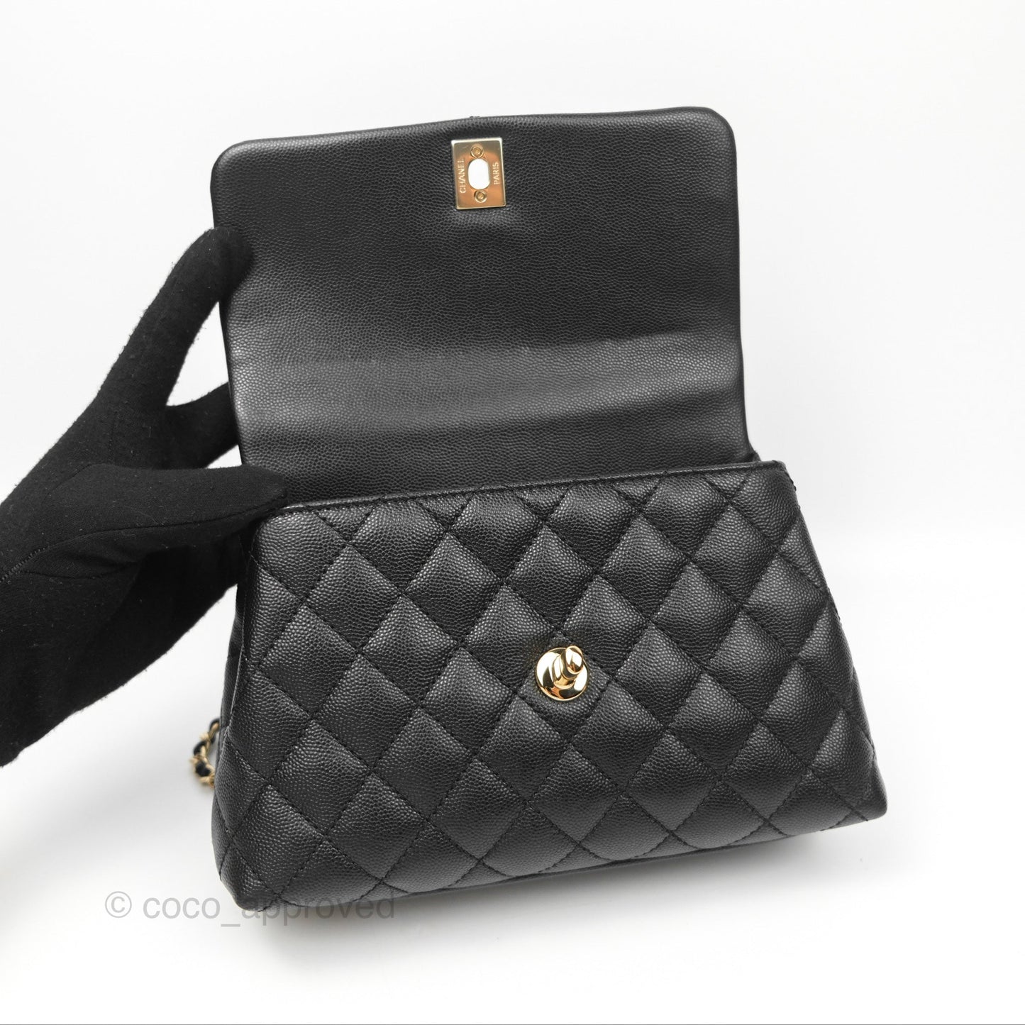 Chanel Small Quilted Coco Handle Black Caviar Gold Hardware