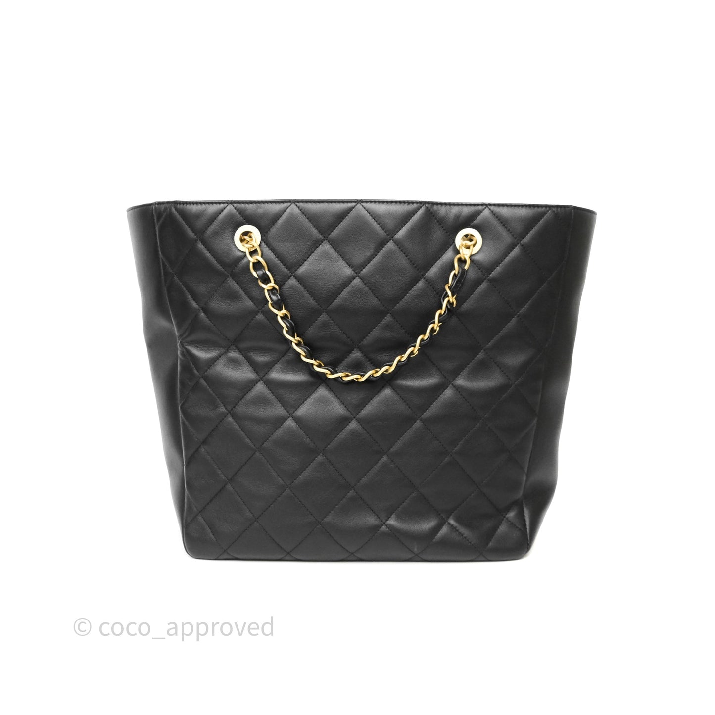 Chanel Stitched Large Shopping Bag Black Calfskin Aged Gold Hardware