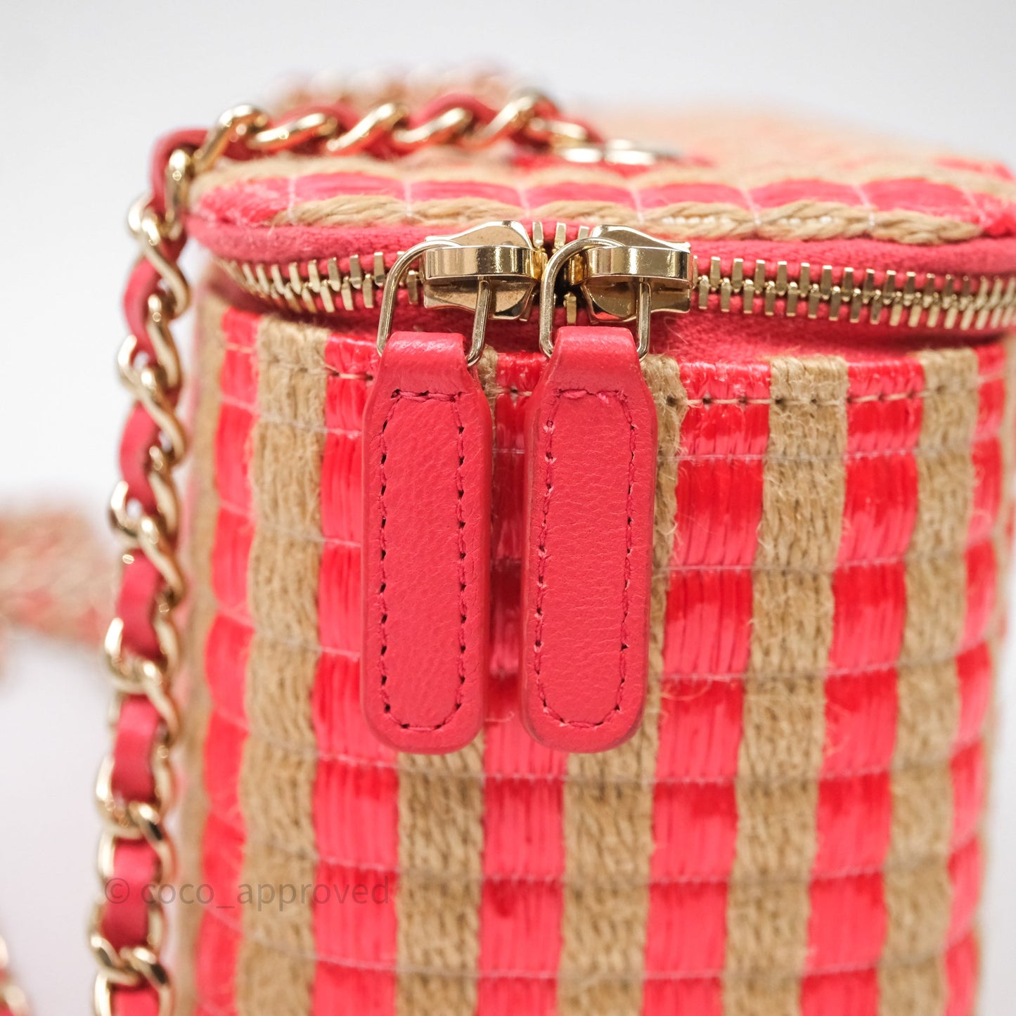Chanel Vanity With Chain Striped Raffia Orange Gold Hardware