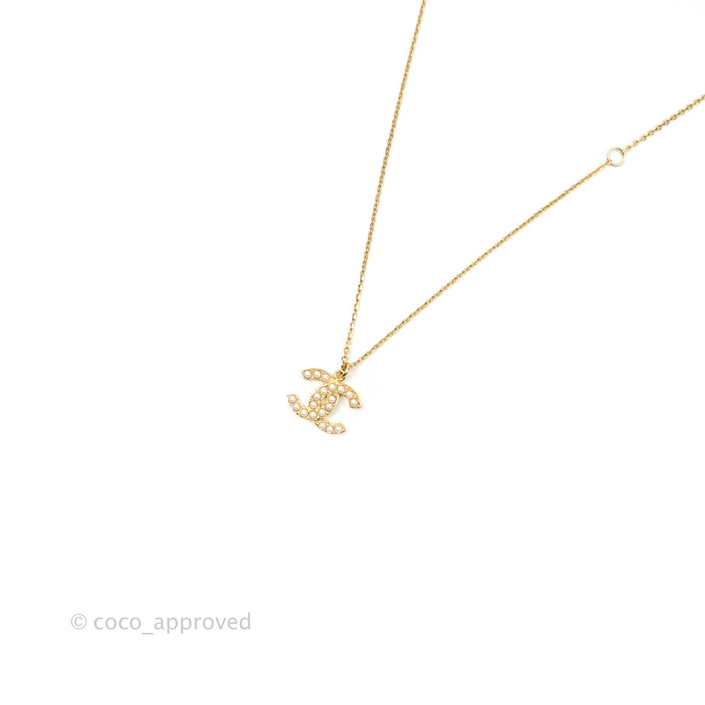 Chanel CC Pearl Necklace Gold Tone 20B