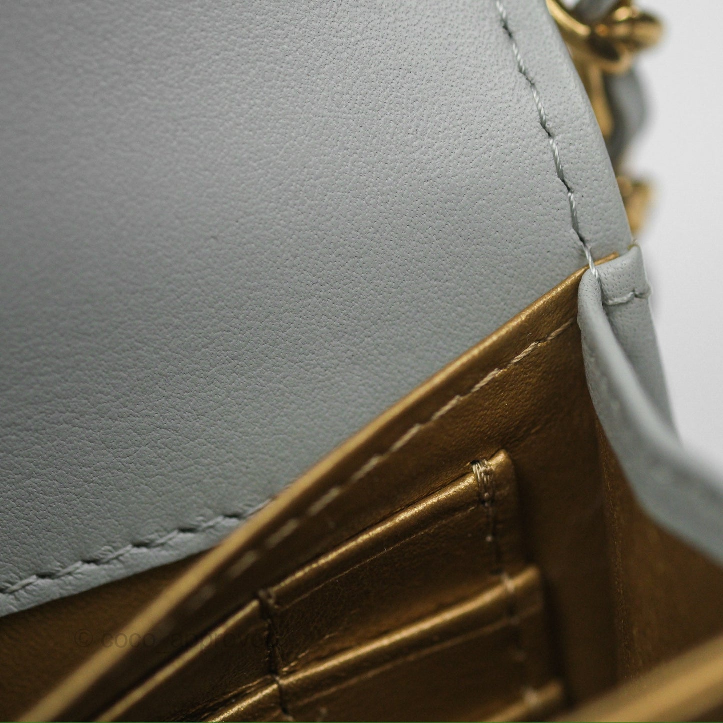 Chanel Crystal CC Mini Cutch with Chain Grey Lambskin Gold Hardware
